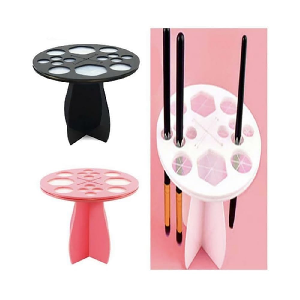 MERISH 14 Hole Makeup Brush Drying Rack & Holder Stand - Pink Cosmetic Organizer for Professional Makeup Brushes | Perfect for Salon, Home Vanity & Travel Makeup Storage