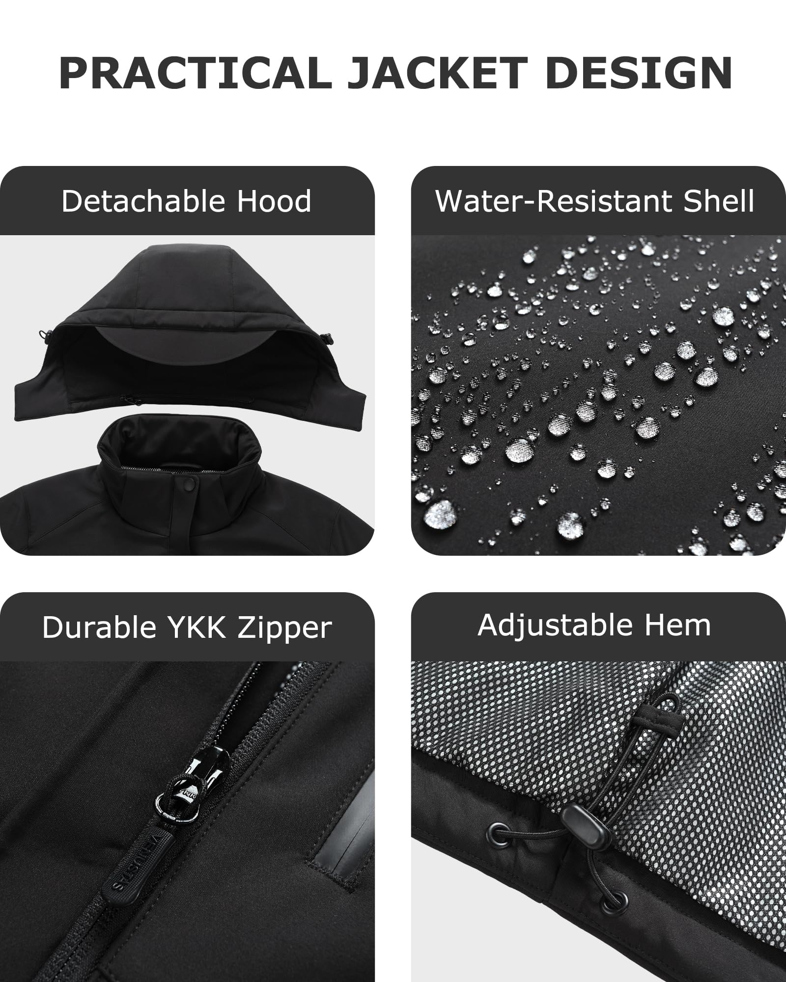 Venustas Men's Heated Jacket with Battery Pack - Windproof Electric Winter Coat, Detachable Hood & USB Charging | Perfect for Outdoor Work, Camping & Winter Sports