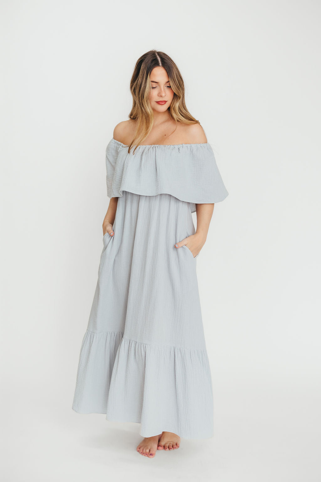 Josie 100% Cotton Maxi Dress - Bump & Nursing Friendly Maternity Dress for Pregnancy & Breastfeeding | Comfortable Summer Dress for Casual Outings, Beach Vacations & Maternity Photoshoots