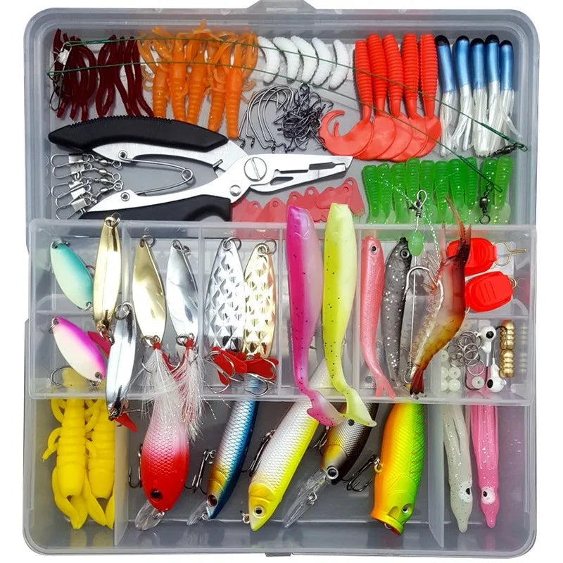 All in One Fishing Lure Kit - 50pcs Hard/Soft Baits, Metal Jigs with Tackle Box for Bass Trout Saltwater Fishing | Complete Starter Set for Beginners & Pros | Ideal for Freshwater Lakes, Rivers & Ocean Fishing