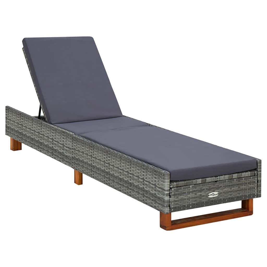 Premium Rattan Sunbed with Cushion - Single Lounge Chair for Outdoor, Patio, Beach & Poolside | Gray Reclining Chaise Lounge | Perfect for Relaxing in Garden, Backyard or Balcony