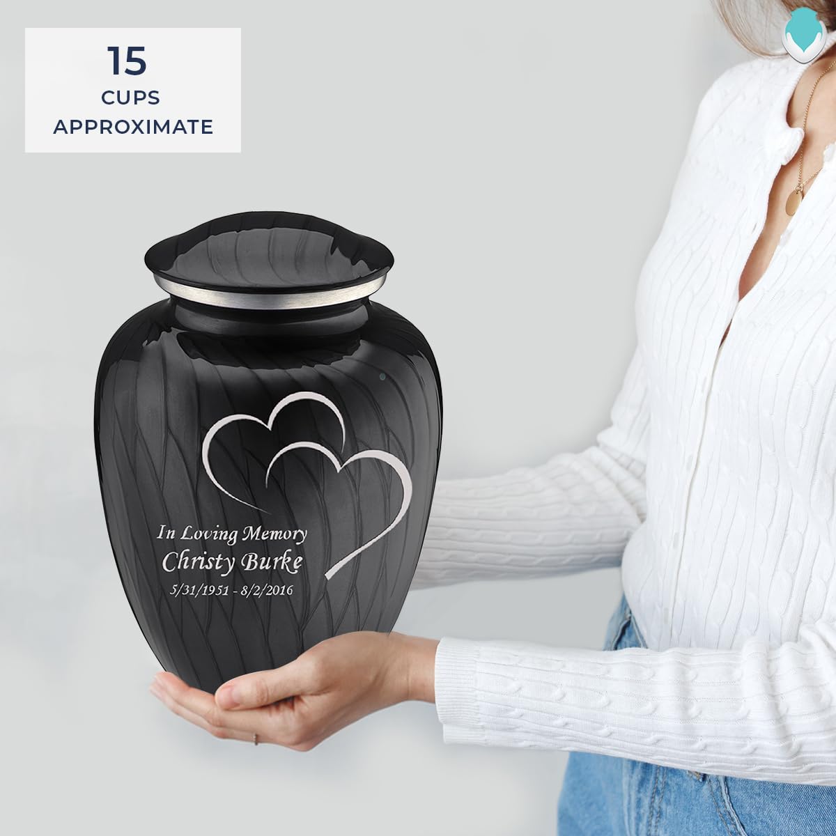 Premium Personalized Heart Cremation Urn for Ashes - Large Pearl Black Funeral Urn for Adults with Double-Sided Engraving - Holds 200 lbs - Perfect for Memorial Services & Home Display