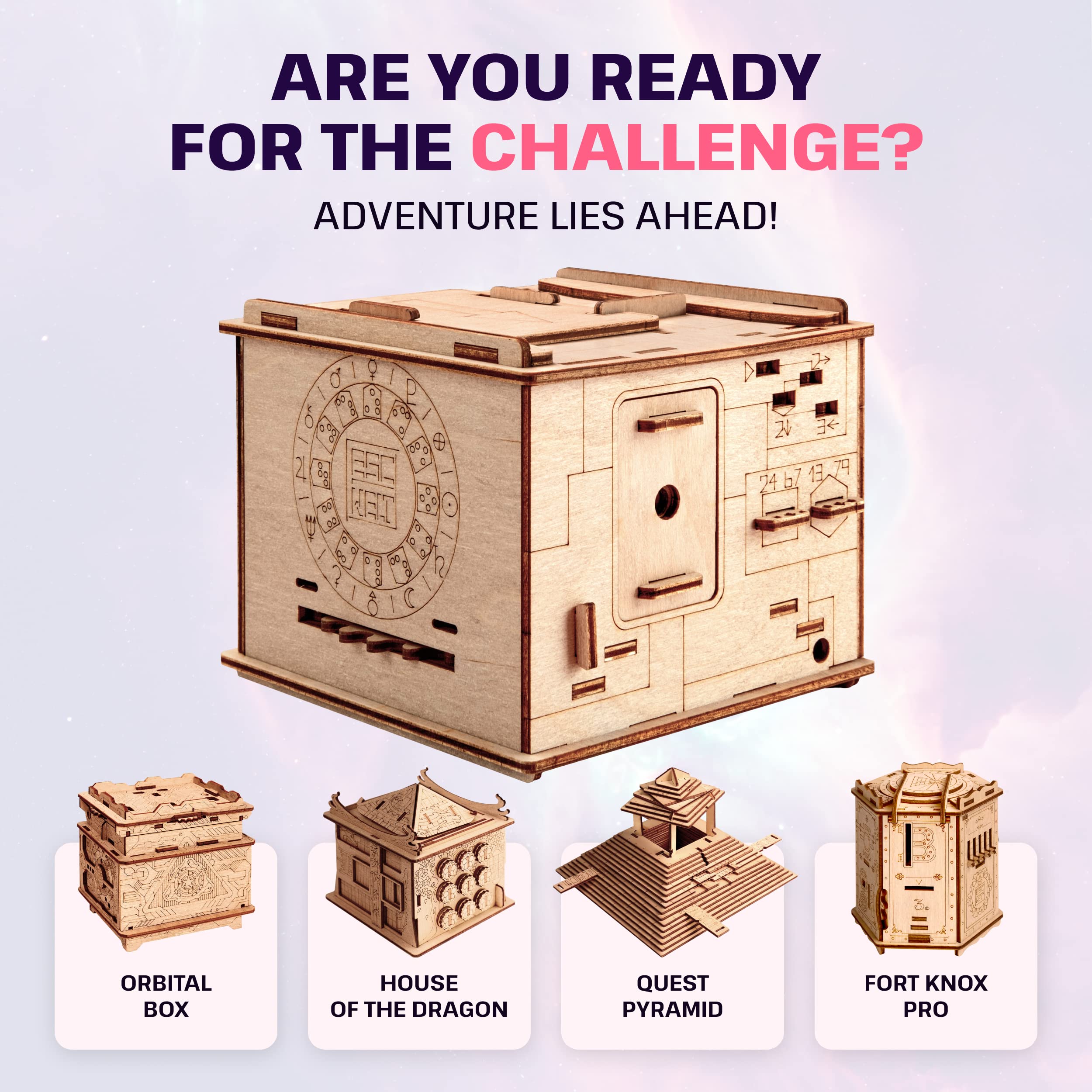 ESC WELT Space Box - Premium 3D Wooden Puzzle Box for Adults & Teens - Birch Wood Brain Teaser Challenge - Gift for Birthday Party, Family Game Night & STEM Learning - Great for Stress Relief & Cognitive Development
