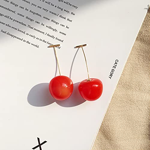 3D Red Cherry Drop Earrings for Women - Cute Fruit Dangle Earrings in Gold - Perfect for Summer Outfits, Parties & Casual Wear