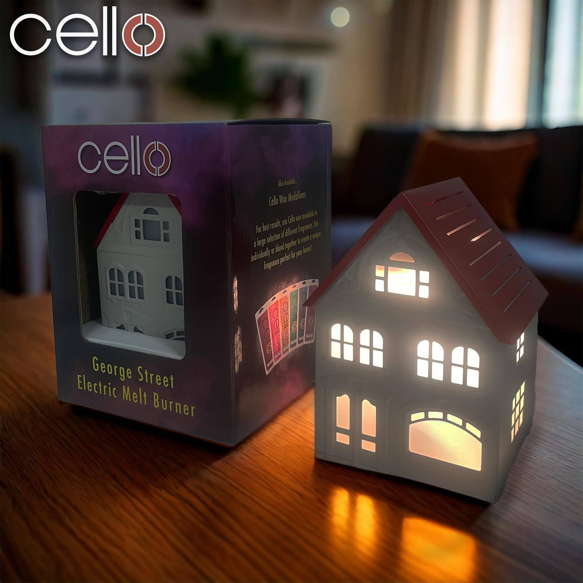 Cello George Street House Electric Wax Warmer - Maroon & Grey Aromatherapy Wax Melter for Home, Office & Spa Relaxation