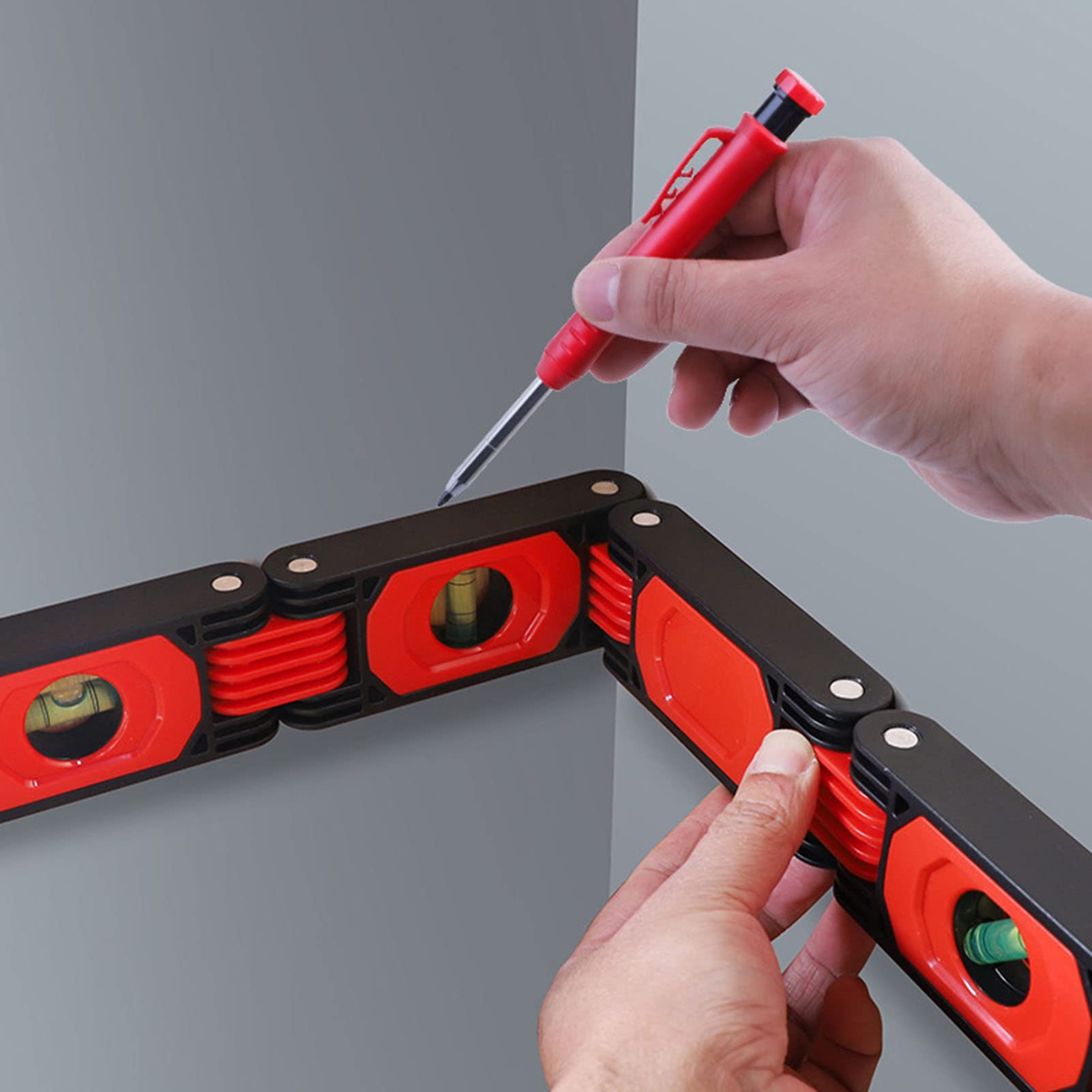 Foldable Level with 4 Bubbles - High Accuracy Expandable Angle Measuring Tool with Magnet for DIY, Home Decoration & Furniture Installation | Perfect for Carpentry, Wall Mounting & Construction Projects