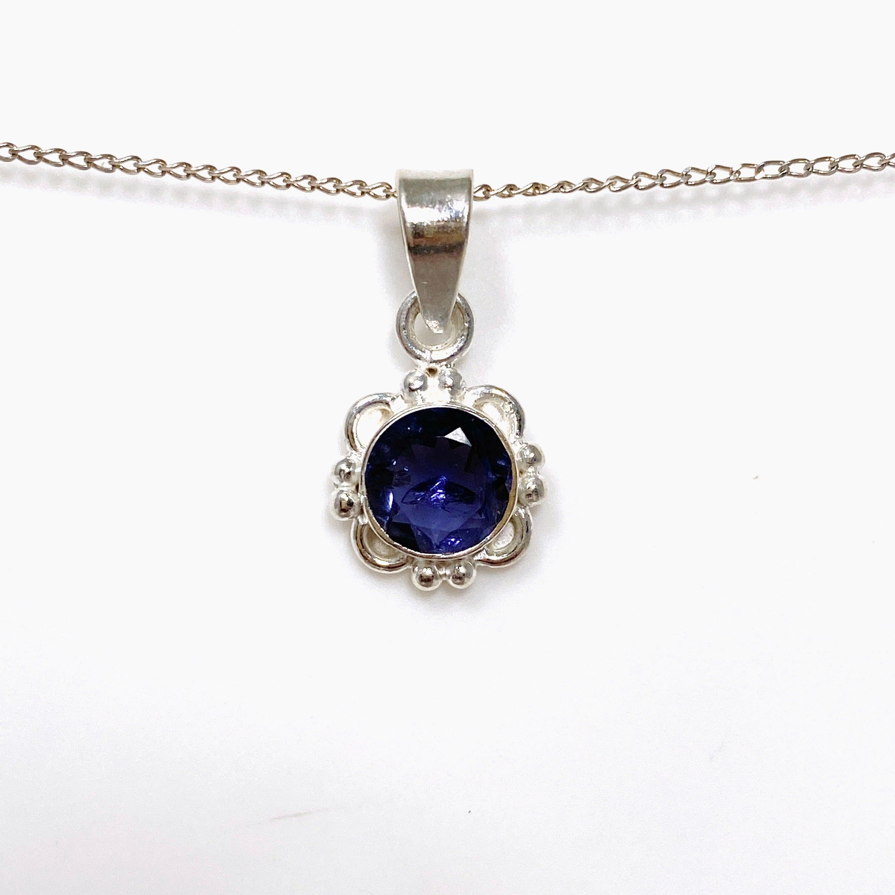 Faceted Gemstone Pendant Necklace - Round Cut Crystal Jewelry with Decorative Setting KPGJ4559 for Women, Gift for Her, Birthday & Anniversary Present