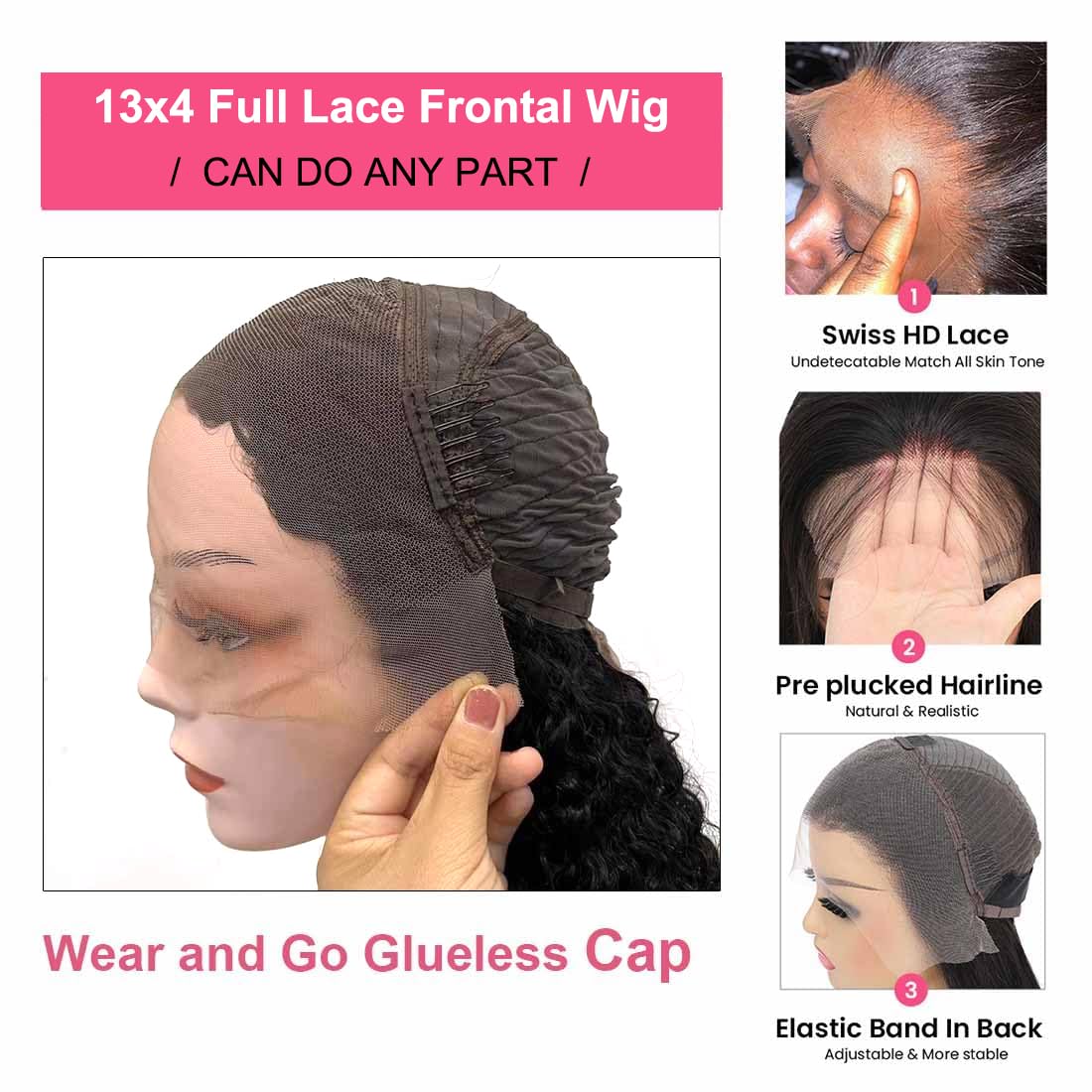 13x4 HD Lace Front Wigs 100% Unprocessed Virgin Human Hair - Curly Glueless Wear & Go Wig with Baby Hair, Pre-Plucked 200% Density Mongolian Kinky Curls (16 Inch, Natural Black) for Daily Wear, Parties & Special Occasions
