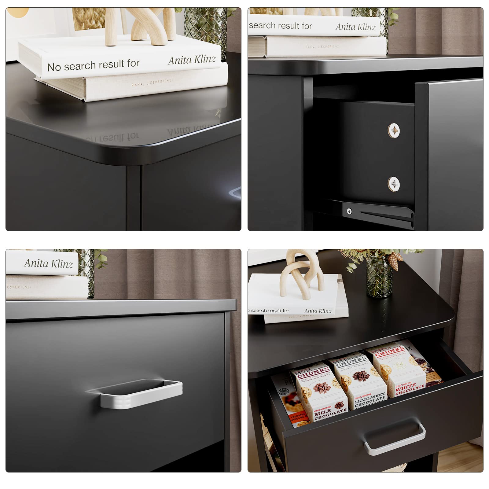 Modern 2-Tier Nightstand with Drawer & Storage Shelf - Black Bedside Table for Bedroom, Home Office | Space-Saving End Table for Small Spaces, Apartment Living & Guest Rooms