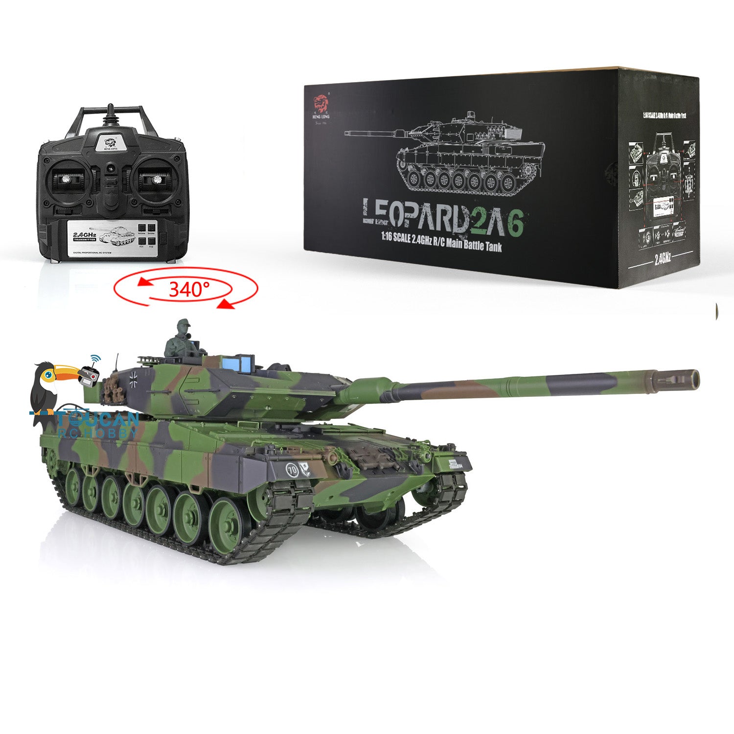 Henglong 1/16 Scale Leopard 2A6 RTR RC Tank - 2.4Ghz Remote Control with Infrared Battle System & BB Shooting Gearbox | US Stock | Ready-to-Run Plastic Model 3889 | Perfect for Military Enthusiasts, Collectors & Outdoor RC Battles