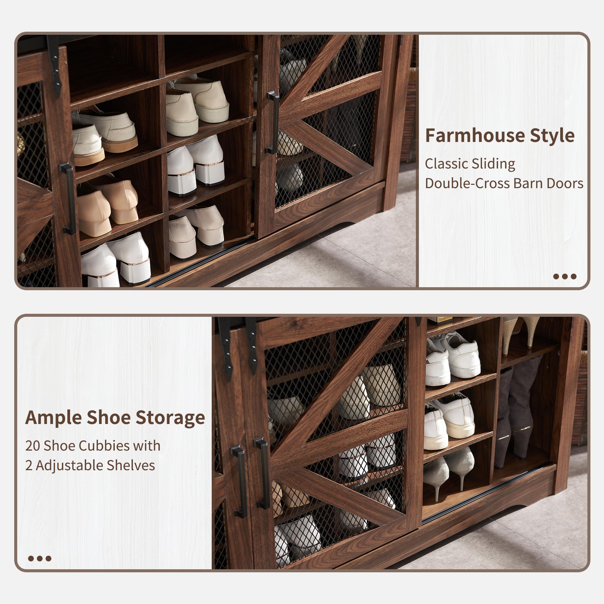 Farmhouse Entryway Bench with Coat Rack - 59