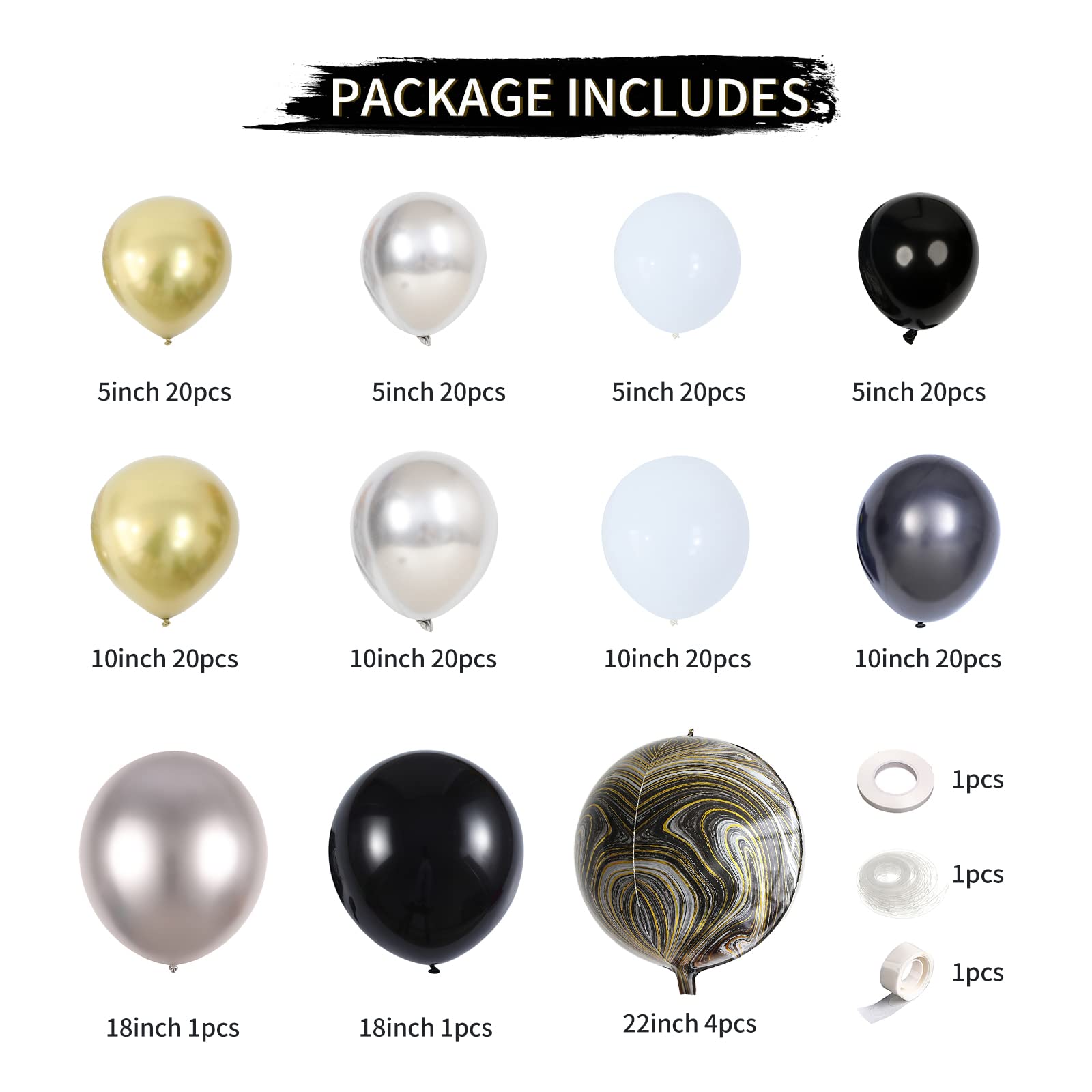 Black Gold Silver Balloon Garland Arch Kit - 169pcs Chrome Metallic Balloons in Various Sizes for Anniversary, New Year, Bachelorette & NYE Party Decorations | Perfect for Wedding Backdrops, Birthday Photo Booths & Holiday Celebrations