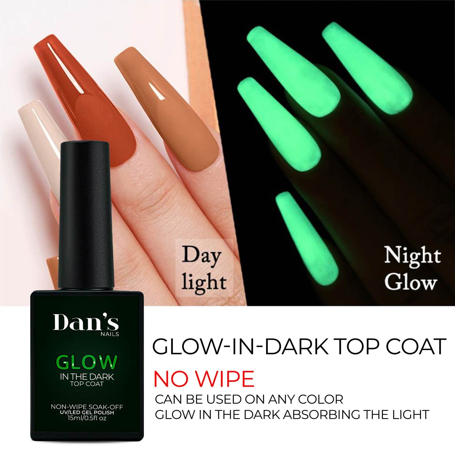 Glow in the Dark Gel Nail Polish - UV/LED Soak Off Top Coat for Professional Manicures & DIY Nails | Neon Luminous Nail Seal (15ml/0.5oz) | Perfect for Nail Salons, Home Use & Nighttime Glow Effects
