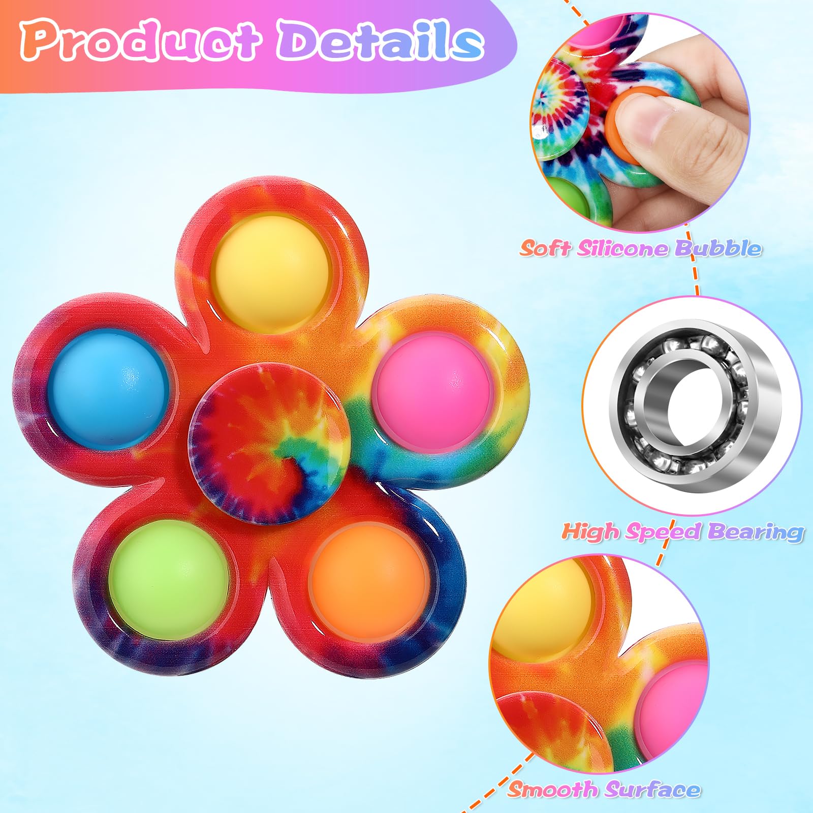 SCIONE 6-Pack Pop Fidget Spinners - Sensory Fidget Toys for Kids Ages 8-12, ADHD & Autism Stress Relief Toys for Toddlers - Classroom Prizes, Birthday Gifts & Anxiety Relief for Adults | Perfect for School, Office & Travel