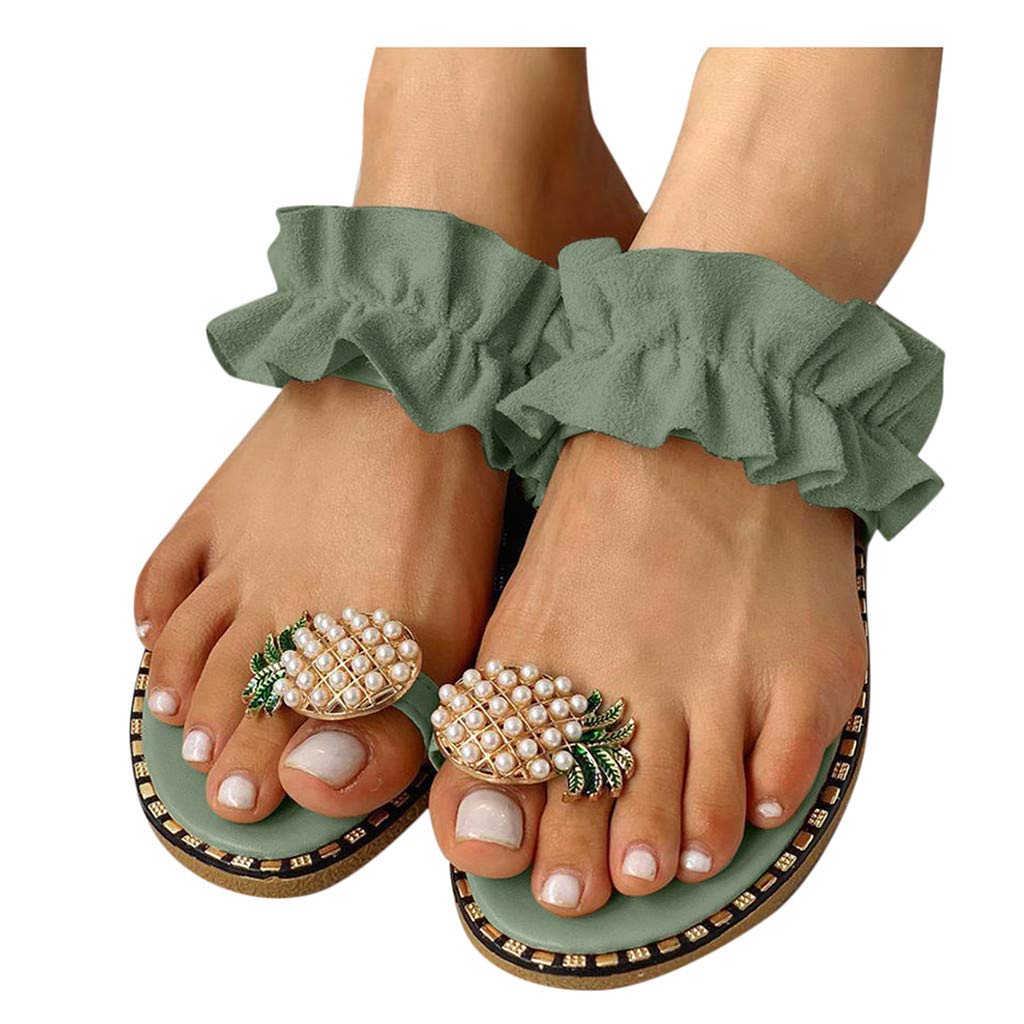Women's Pineapple Flat Sandals - Comfortable Dressy Summer Flip Flops for Beach, Travel & Casual Outfits | Black Sandals for Women | Perfect for Vacations, Poolside & Everyday Wear