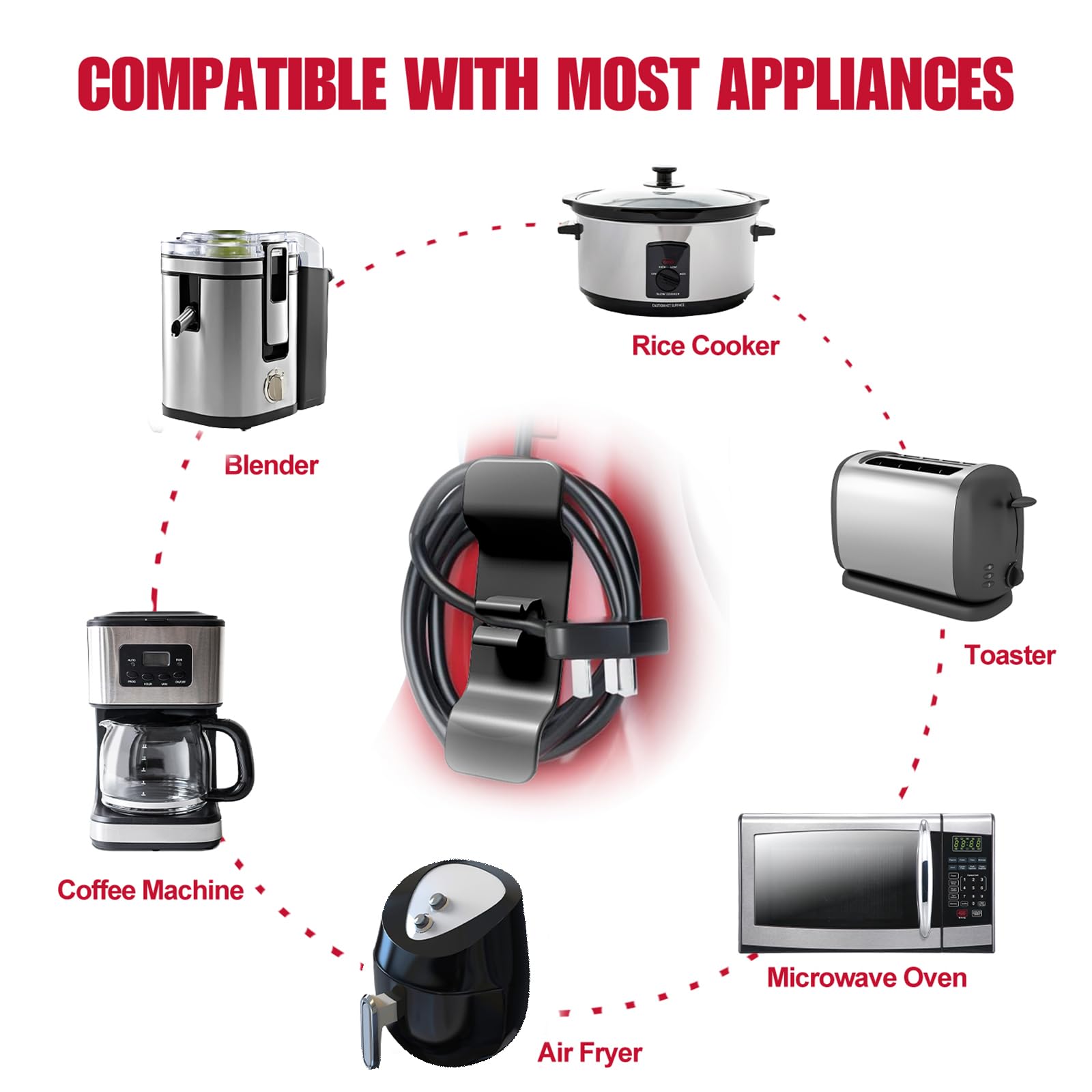 2 Pack Stick-On Appliance Cord Organizer - Cable Management for Mixers, Coffee Makers & Pressure Cookers - Keep Kitchen Countertops Neat & Tangle-Free (Perfect for Small Appliances & Home Organization)