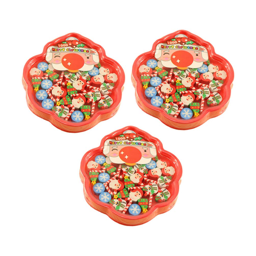 NUOBESTY 3 Pack Mini Christmas Erasers Set - Cute Santa & Snowman Erasers with Storage Box for Holiday Party Favors, Classroom Rewards, School Supplies - Perfect for Christmas Gifts, Office Decor, Kids Crafts & DIY Projects