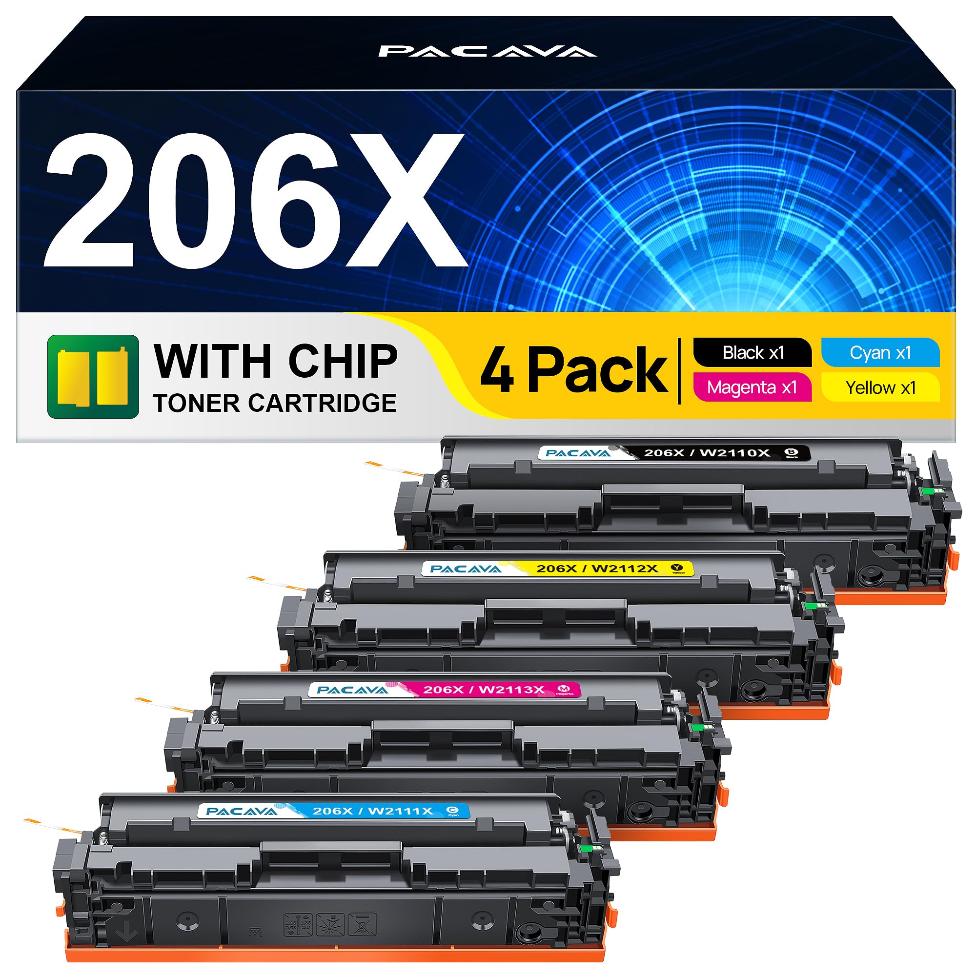HP 206X 206A Toner Cartridges (4 Pack) - High Yield Compatible with HP Color Pro MFP M283fdw M283cdw M255dw M282nw Printers - Includes Smart Chip - CMYK Colors - Perfect for Office & Home Printing Needs