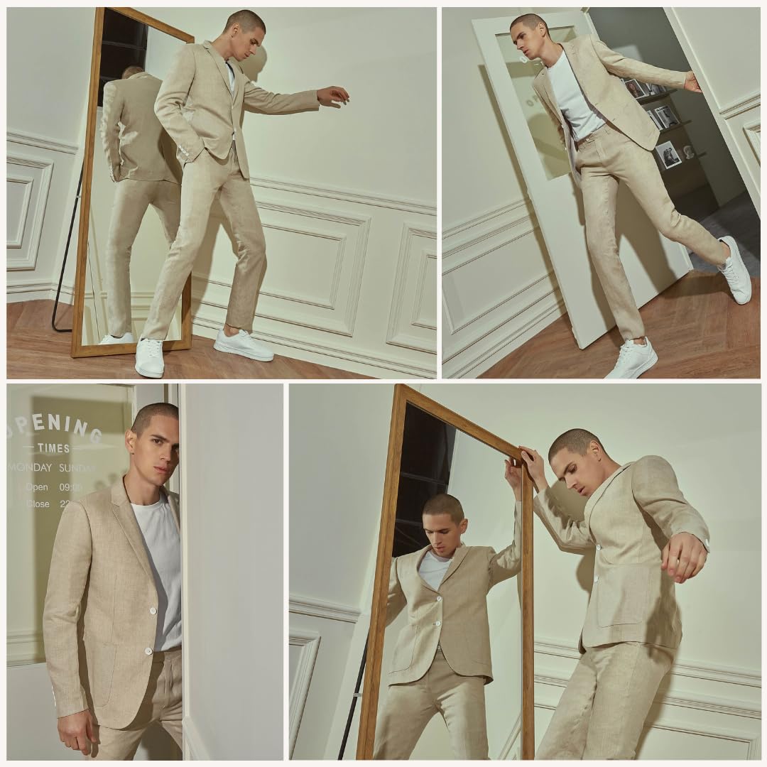 Premium Men's 2-Piece 100% Linen Slim Fit Suit Set - Breathable Blazer & Dress Pants for Business, Weddings & Summer Occasions | Formal Office Attire & Smart Casual Wear