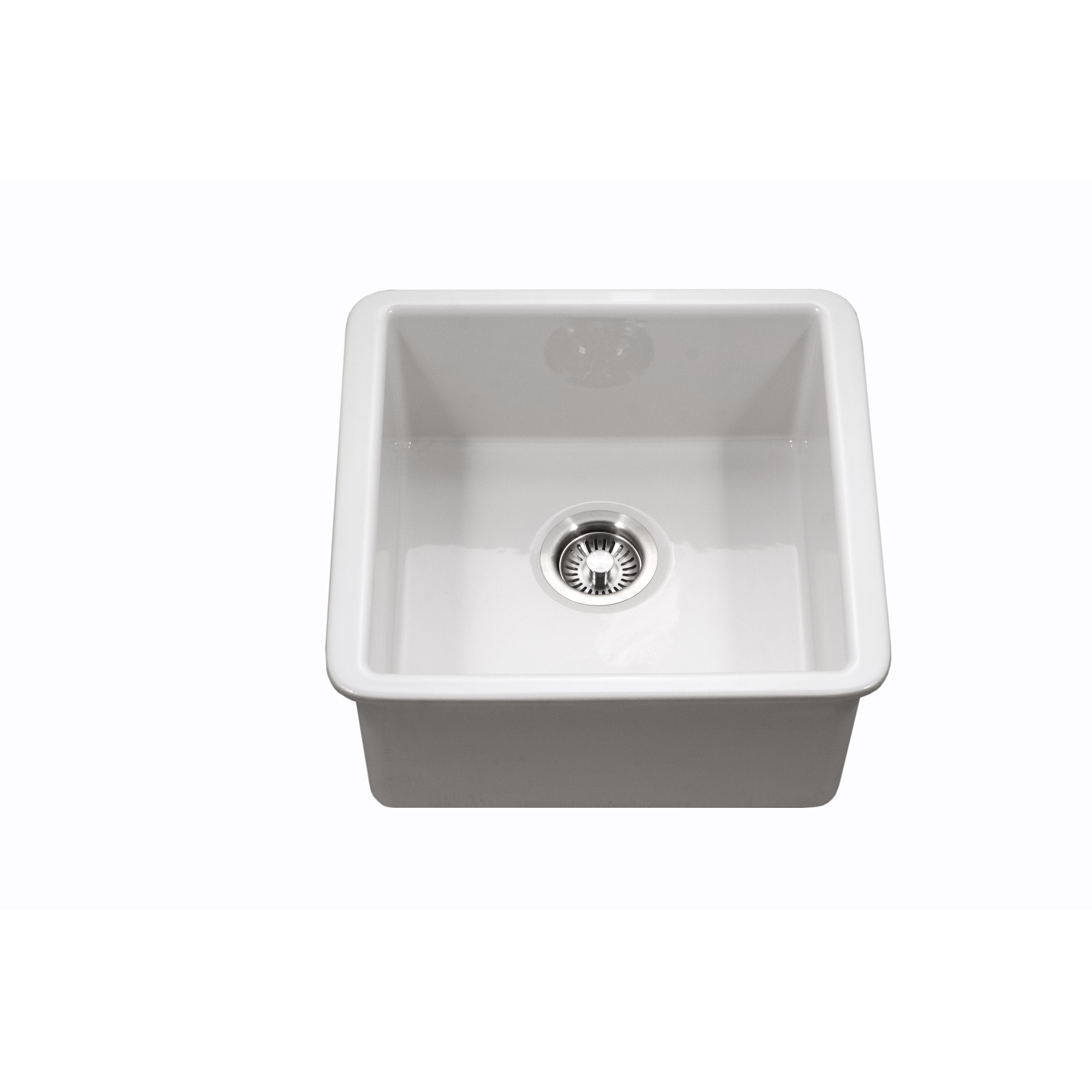 Hamat CHE 1717BU WH White Undermount Fireclay Bar Sink - Durable Kitchen Sink for Bars, Restaurants & Home Use