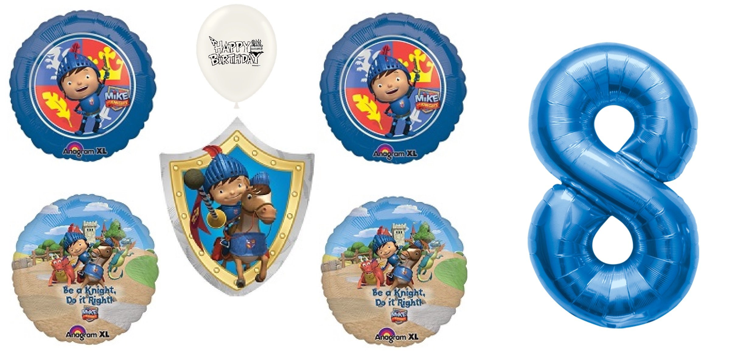 Mike the Knight Birthday Balloons Bundle - Blue Number 1st to 9th Birthday Decorations (8th Birthday Option) | Perfect for Kids Birthday Parties, Themed Decor & Celebration Backdrops