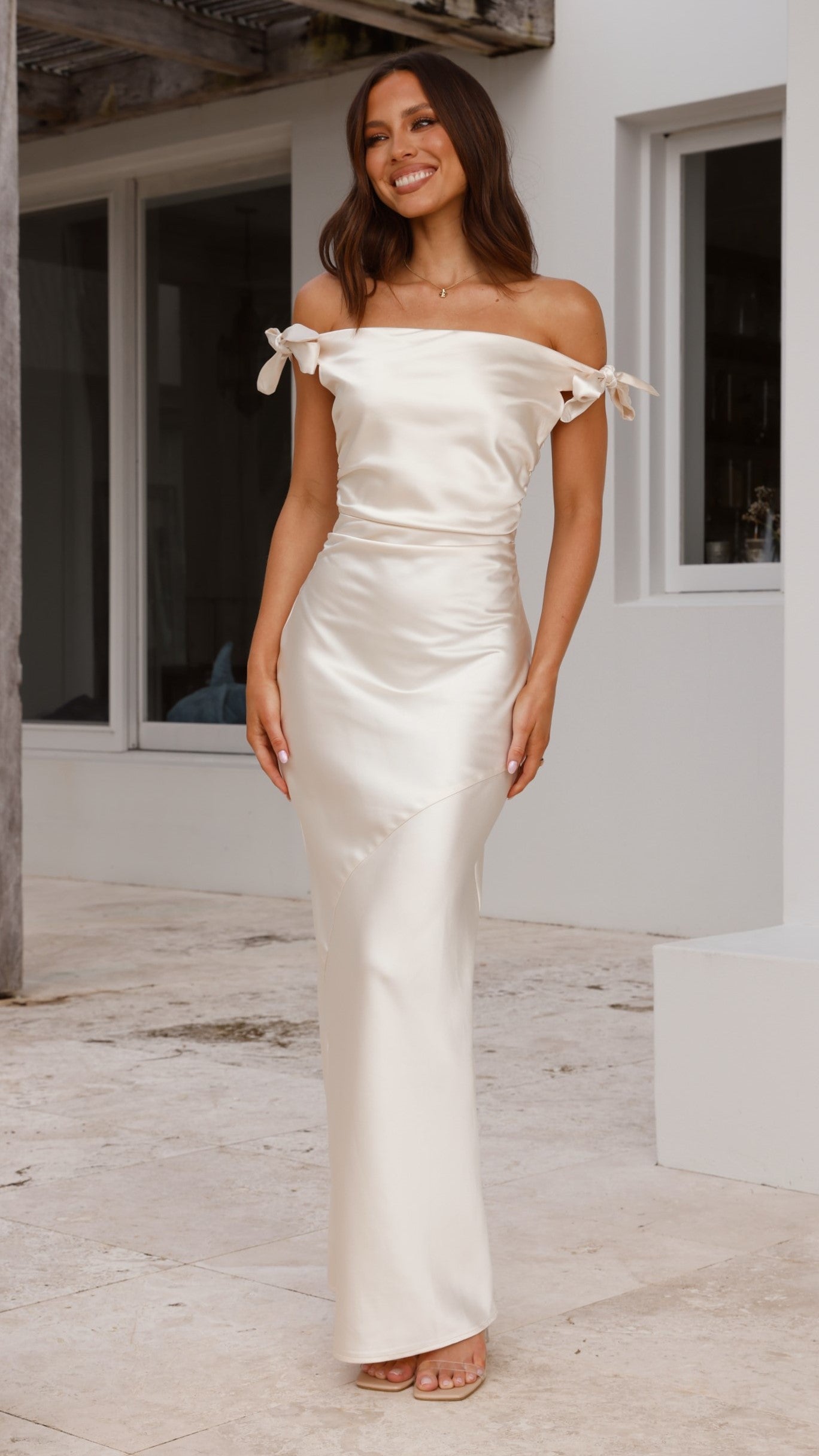 Frida Maxi Dress in Champagne - Elegant Long Flowy Summer Dress for Beach, Wedding & Vacation