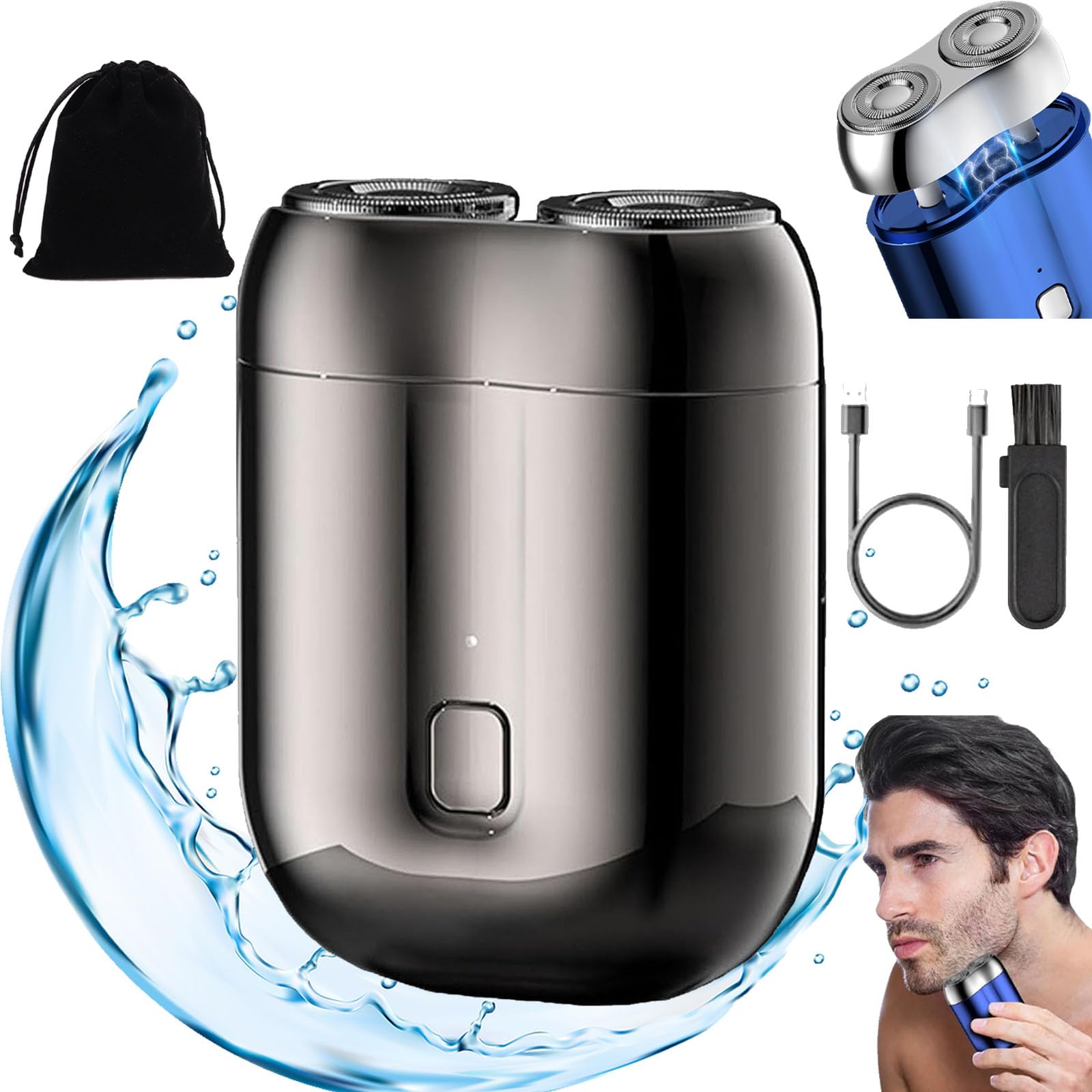 Portable Mini Dual Head Electric Razor - Rechargeable Waterproof Shaver for Men, Travel & Gym Use | Pocket Size Washable Electric Shaver with USB Charging (Gray)
