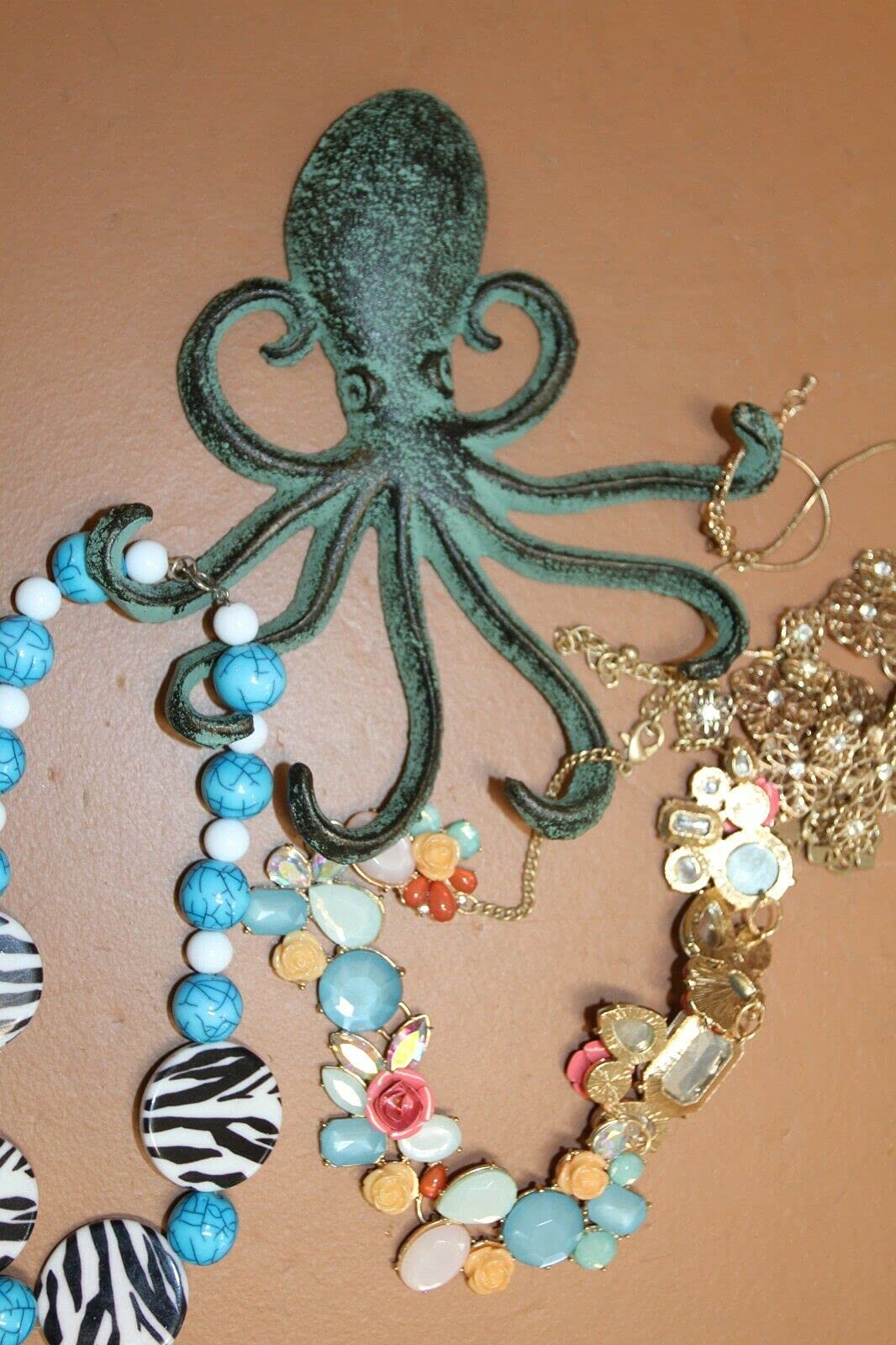 Cast Iron Sea Turtle Octopus Nautical Anchor Coat Hooks Set - Rustic Coastal Wall Decor for Entryway, Bathroom, or Beach House