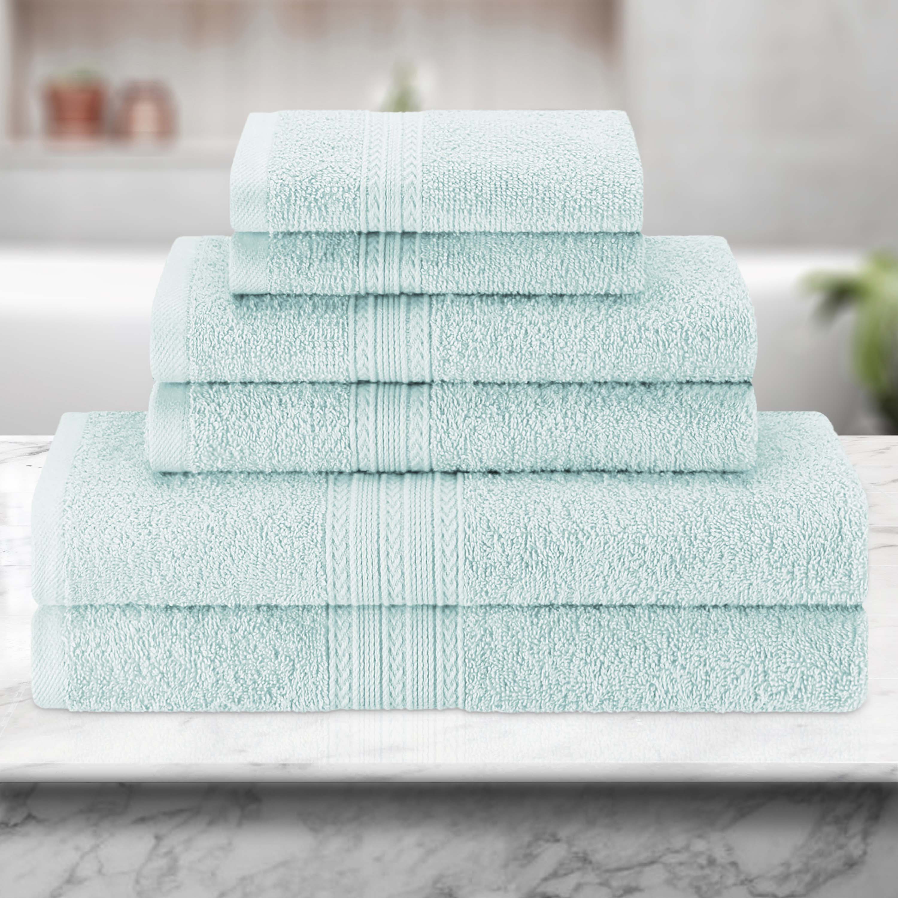 Premium 6-Piece Eco-Friendly Cotton Ring Spun Bath Towel Set - Soft, Absorbent & Sustainable for Spa, Bathroom & Beach Use