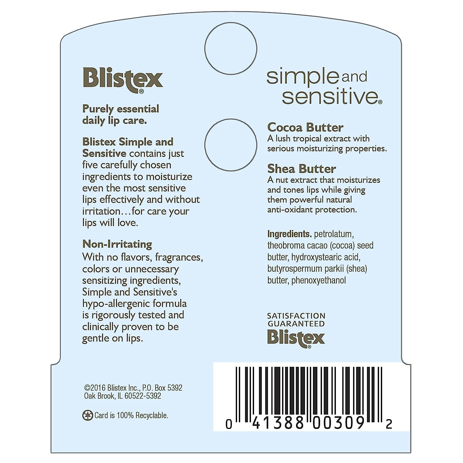 Blistex Hypoallergenic Lip Moisturizer with Cocoa & Shea Butter - Fragrance Free, Sensitive Skin Care - 0.15 oz (12 Pack) - Perfect for Dry Lips, Cold Weather & Daily Hydration