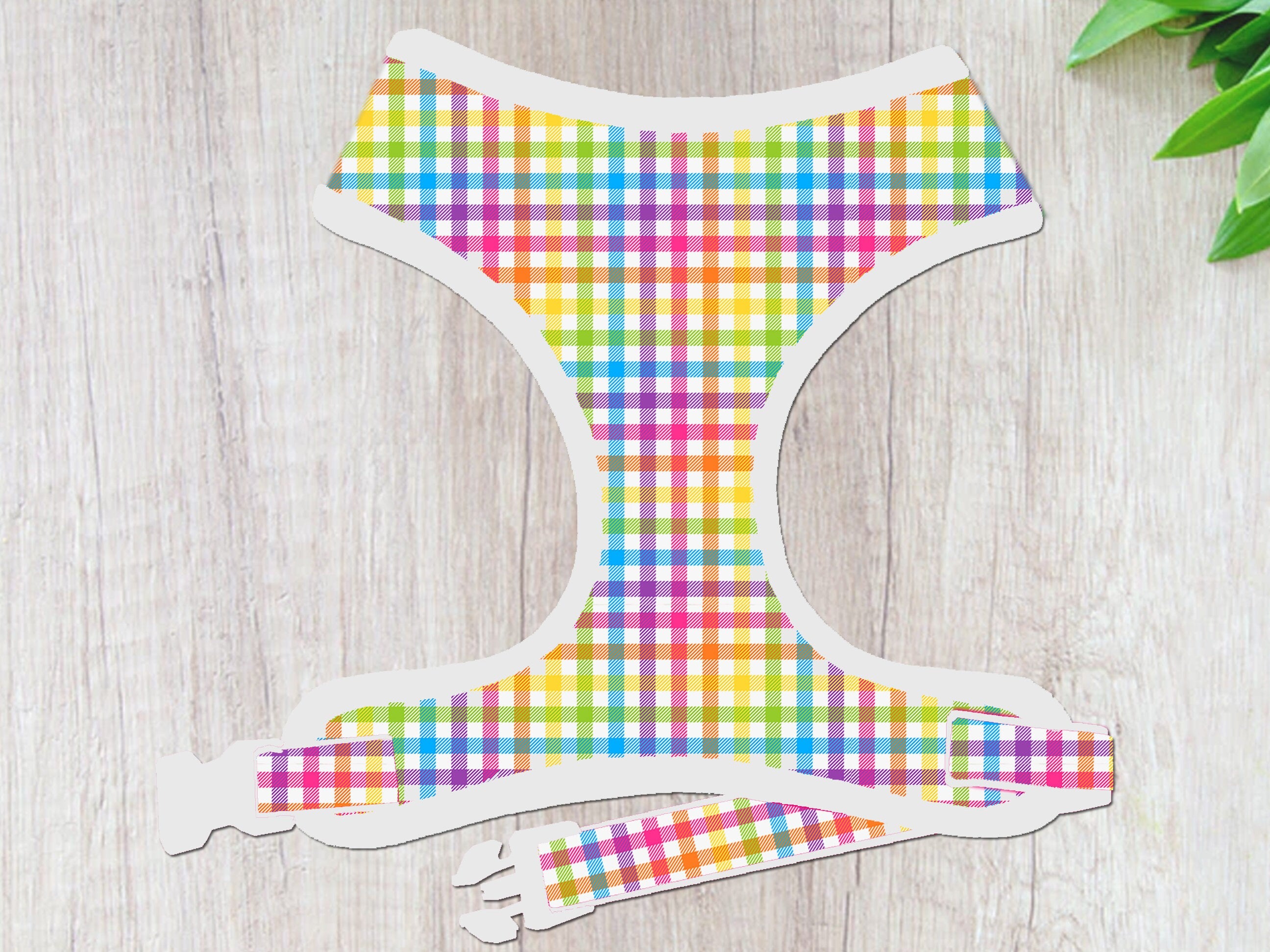 Rainbow Plaid Dog Harness with White Trim - Adjustable & Reflective for Small, Medium, Large Dogs - Perfect for Walking, Running & Outdoor Adventures