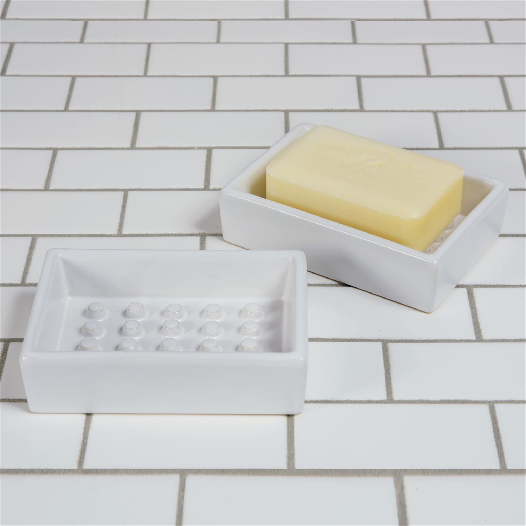 HomArt Rectangle Raised Peg Soap Dish - Ceramic Bathroom Organizer in Matte White | Perfect for Showers, Sinks & Vanity Countertops