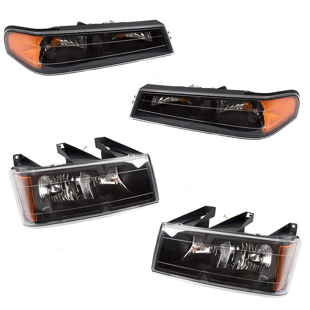 Brock Replacement 4-Piece Headlight and Parking Signal Light Set with Black Bezels for 2004-2012 Chevy Colorado & GMC Canyon Pickup Trucks - Upgrade Your Truck's Style & Night Visibility for Off-Roading and Daily Commuting