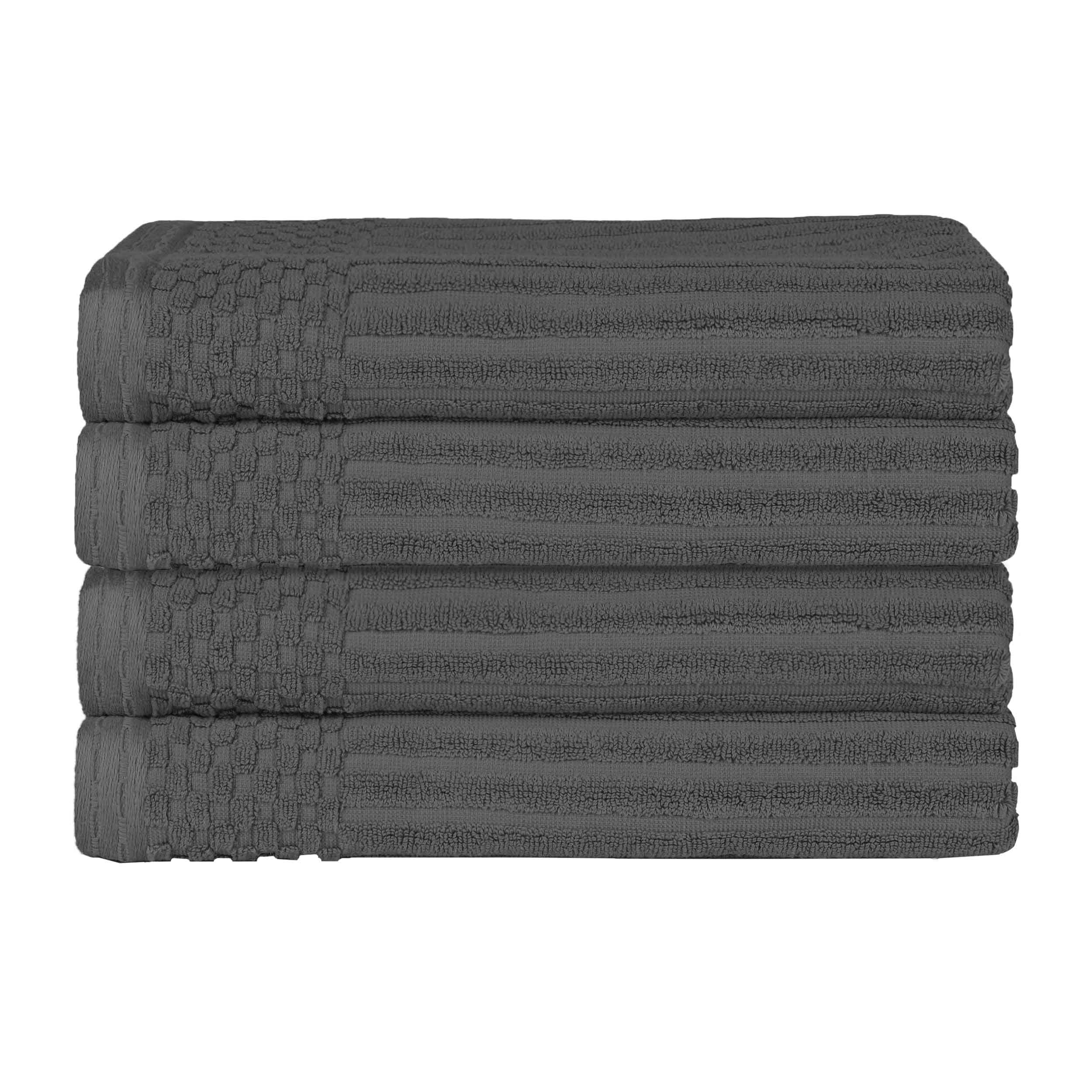 Premium Soho Ribbed Textured Cotton Bath Towels - Ultra Absorbent, Soft & Quick-Drying - Set of 4 (White) - Luxury Spa, Bathroom & Beach Essentials for Home & Travel