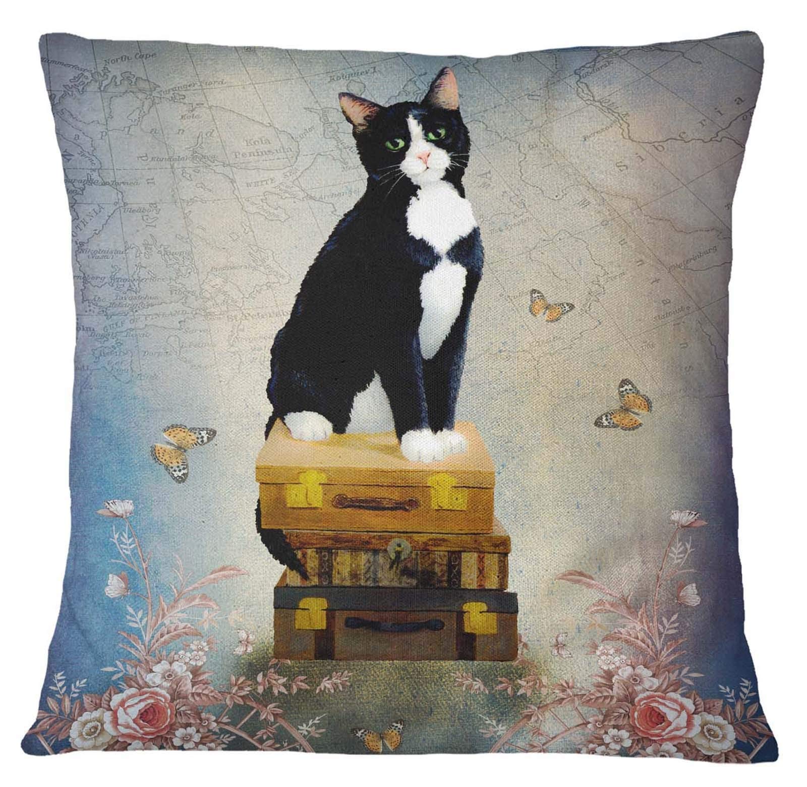 Timingila Blue Floral Cat Print Cushion Cover - 26x26 Inch Decorative Pillow Case for Sofa, Bed, Suitcase | Home Decor Throw Pillow Cover for Living Room & Bedroom