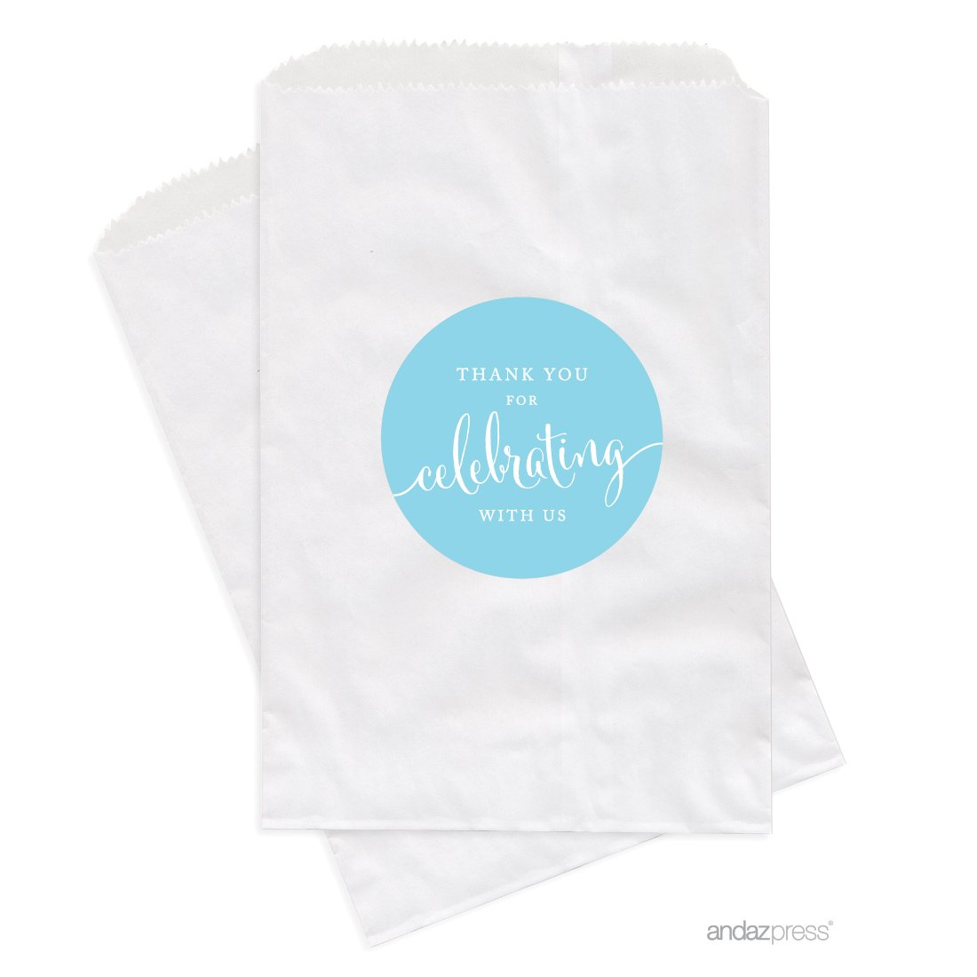 Andaz Press 20-Pack Baby Blue Dessert Table Party Favor Bags for Wedding, Baby Shower & Graduation - Thank You for Celebrating With Us Treat Bags | Perfect for Candy Buffets, Birthday Parties & Special Events
