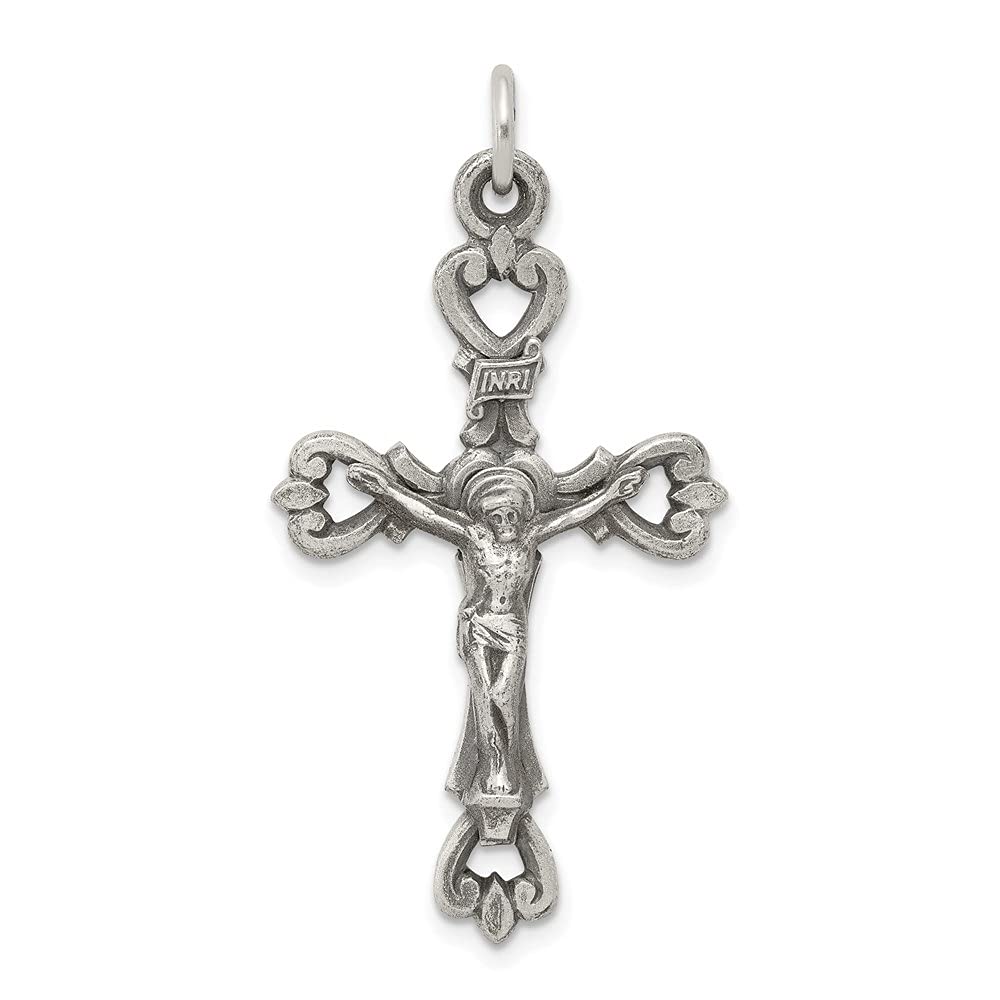 925 Sterling Silver INRI Crucifix Pendant - Vintage Antique Cross Necklace for Women - Religious Jewelry Gift for Baptism, Confirmation & Everyday Wear