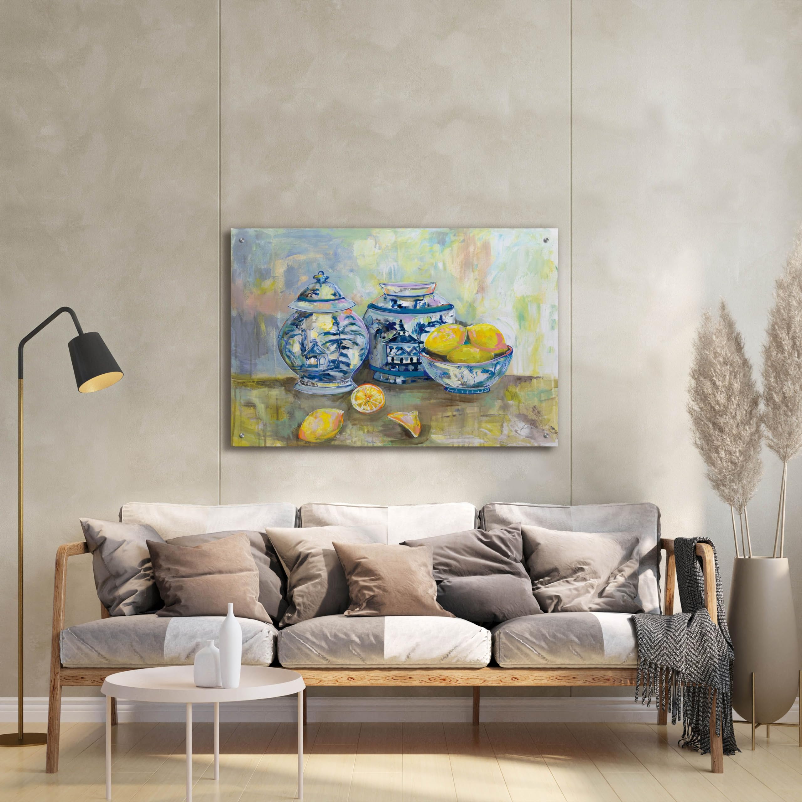 Epic Art 'Lemon Life' by Jeanette Vertentes - Vibrant Acrylic Glass Wall Painting 36x24 Inches - Modern Home Decor for Living Room, Bedroom & Office