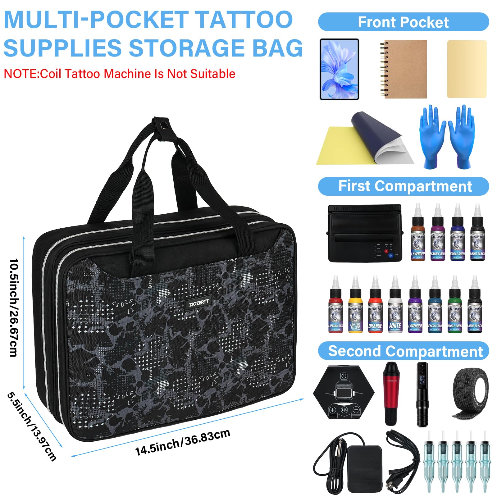 Professional Black Tattoo Travel Case for Equipment & Supplies - Portable Artist Organizer Bag for Tattoo Kits, Needles, Ink & Tools | Perfect for Tattoo Artists, Studios & Mobile Tattooing