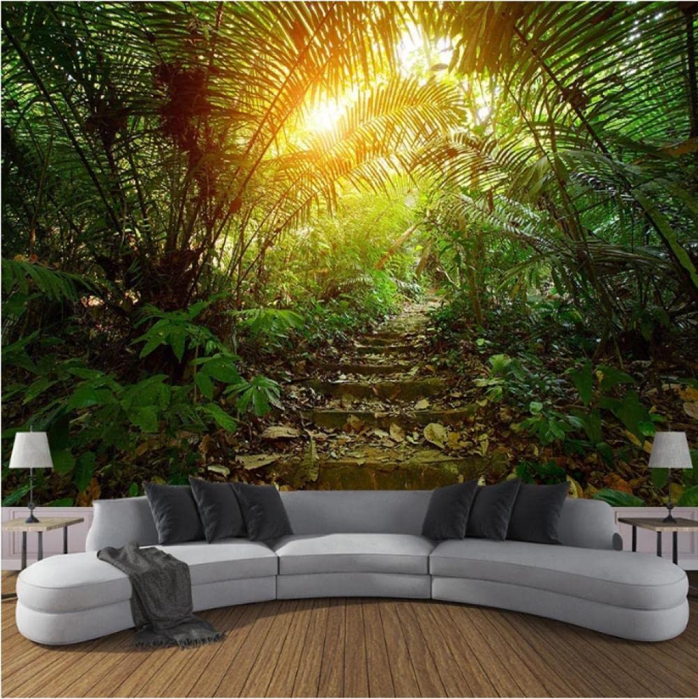 Custom Green Forest Pathway Sunlight 3D Landscape Wall Mural - 140x100cm Bedroom, Study Room & TV Background Wallpaper | Perfect for Home Decor, Office & Living Room Accent Wall