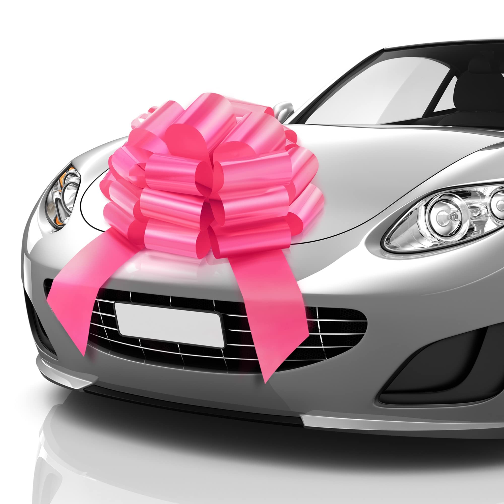 Zoe Deco 23-Inch Pink Round Car Bow - Giant Gift Wrapping Bow for Birthday, Christmas & Special Occasions | Perfect for Car Decor, Present Toppers & Holiday Vehicle Accessories