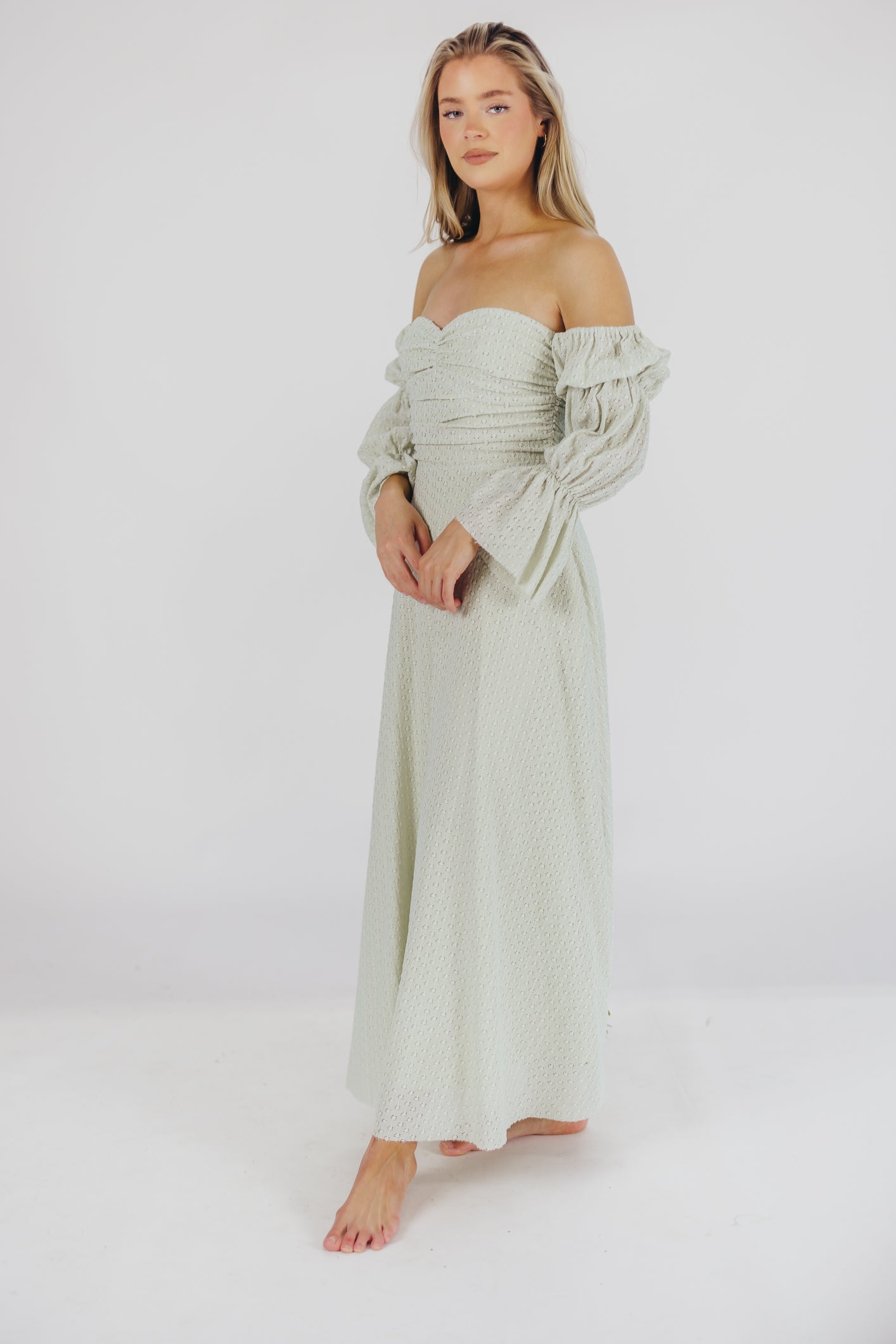 Corrine Tiered Sleeve Maxi Dress with Pockets - Bump Friendly Maternity Dress, Inclusive Sizing (S-3XL) in Refreshing Mint Green | Perfect for Baby Showers, Beach Vacations & Summer Weddings