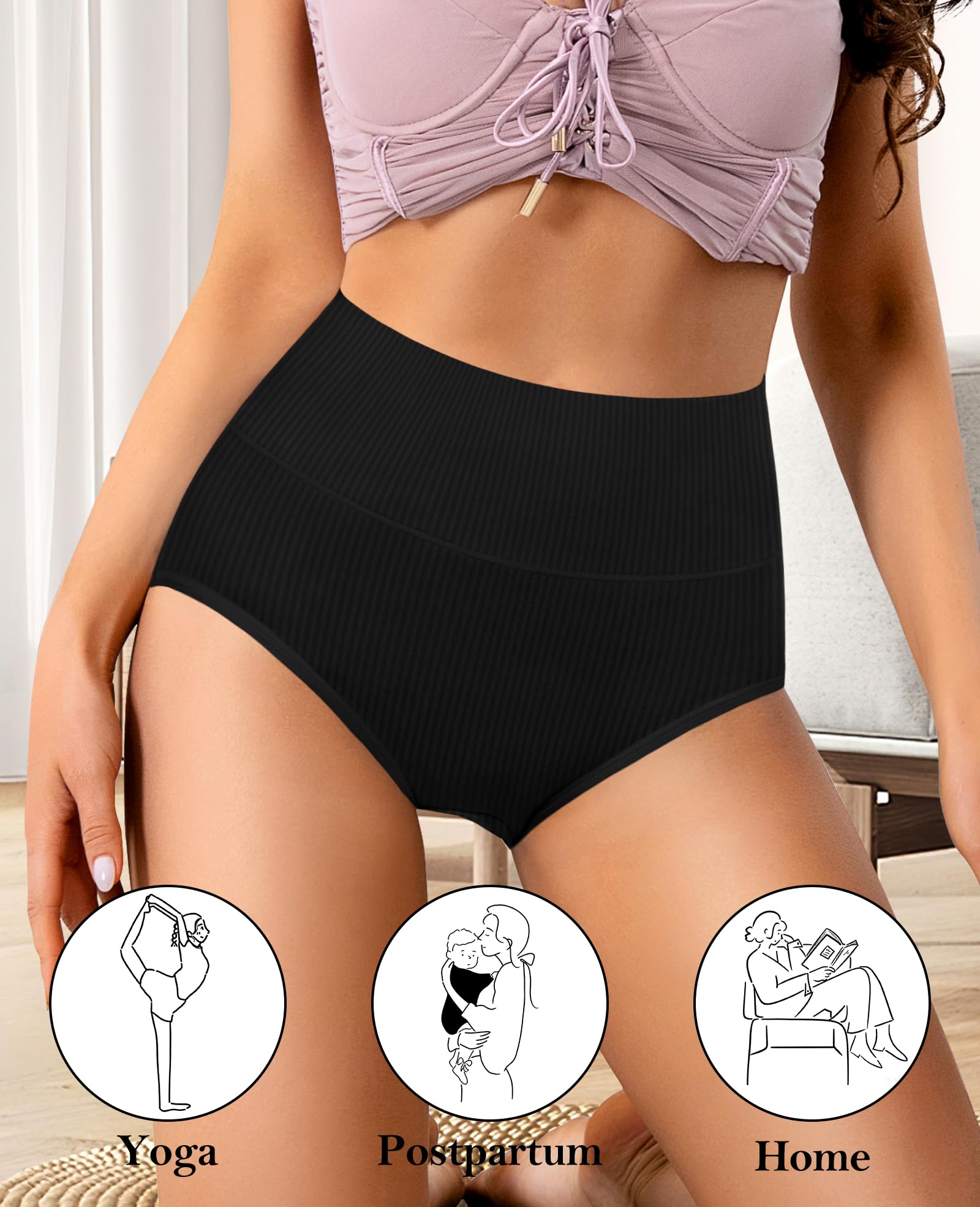 High Waisted Women's Underwear - Cotton Tummy Control Postpartum Panties - Full Coverage Soft Comfortable Briefs for Everyday Wear, Maternity & Post Surgery Recovery