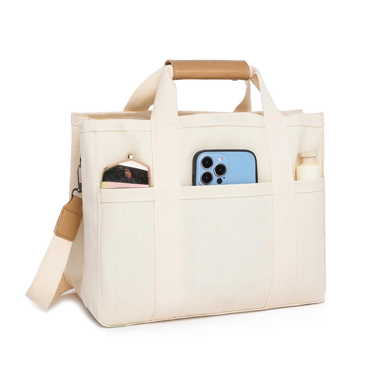 Stylish Canvas Tote Bag for Women with Multiple Pockets - Trendy Crossbody Shoulder Handbag with Spacious Compartments | Perfect for Work, Travel, Shopping & Daily Use