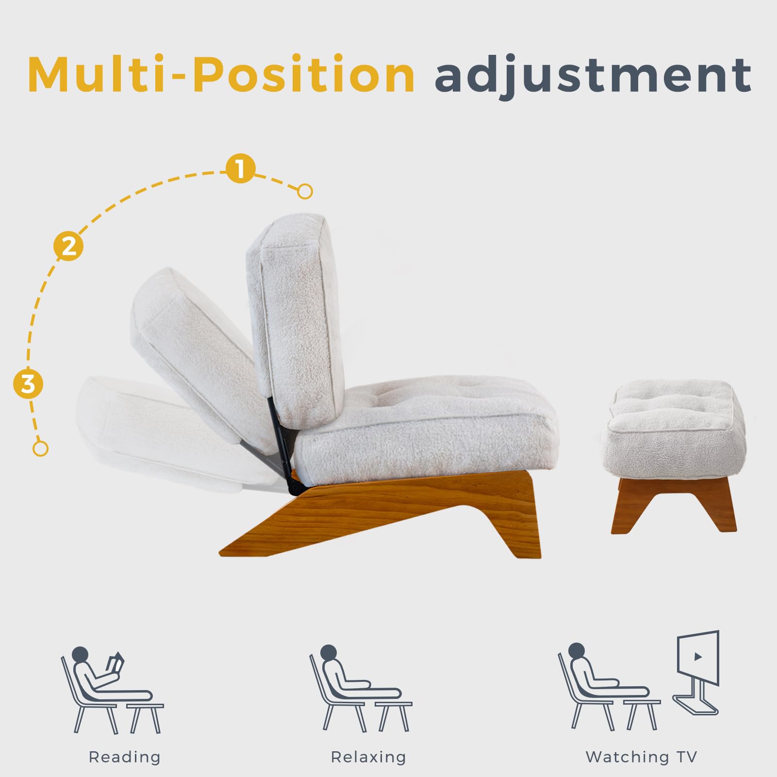 MAXYOYO Adjustable Accent Chair with Ottoman Set - Modern Boucle Tufted Lounge Chair in Beige for Living Room, Bedroom & Office Comfort