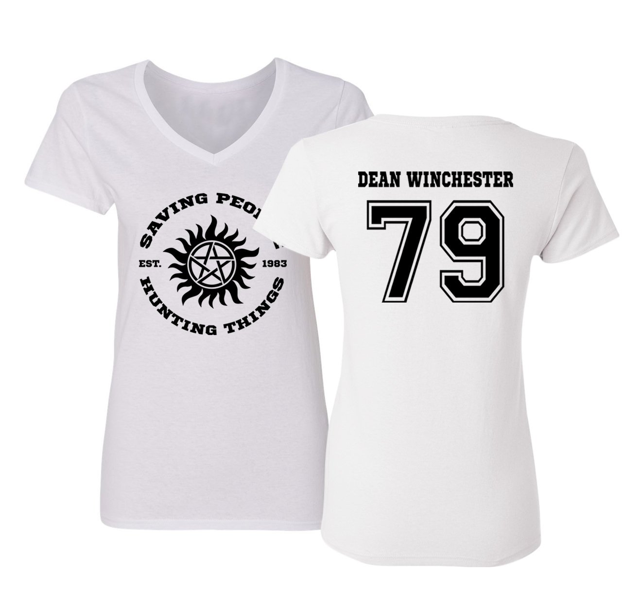 Supernatural Dean Winchester Women's V-Neck T-Shirt | RIVEBELLA Official | Soft Cotton TV Show Merchandise | Perfect for Cosplay, Halloween & Fan Gifts