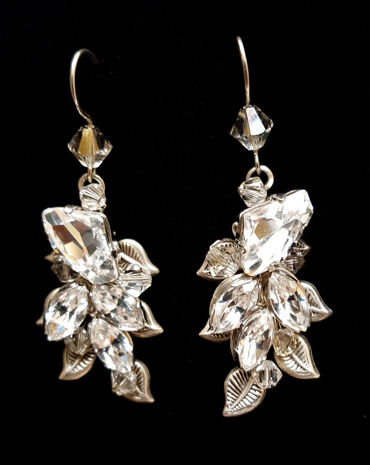 Elegant Vintage Leaf and Crystal Bridal Earrings by Kezani - Perfect for Weddings, Prom, and Special Occasions