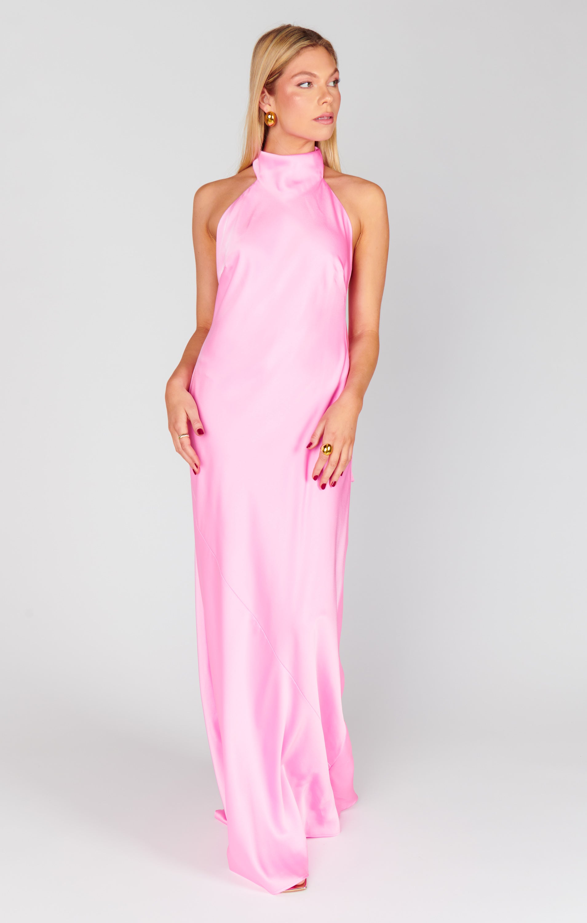Lisa Maxi Dress - Pink Luxe Satin Women's Elegant Long Dress for Evening Party, Wedding Guest, Cocktail, Date Night & Special Occasions
