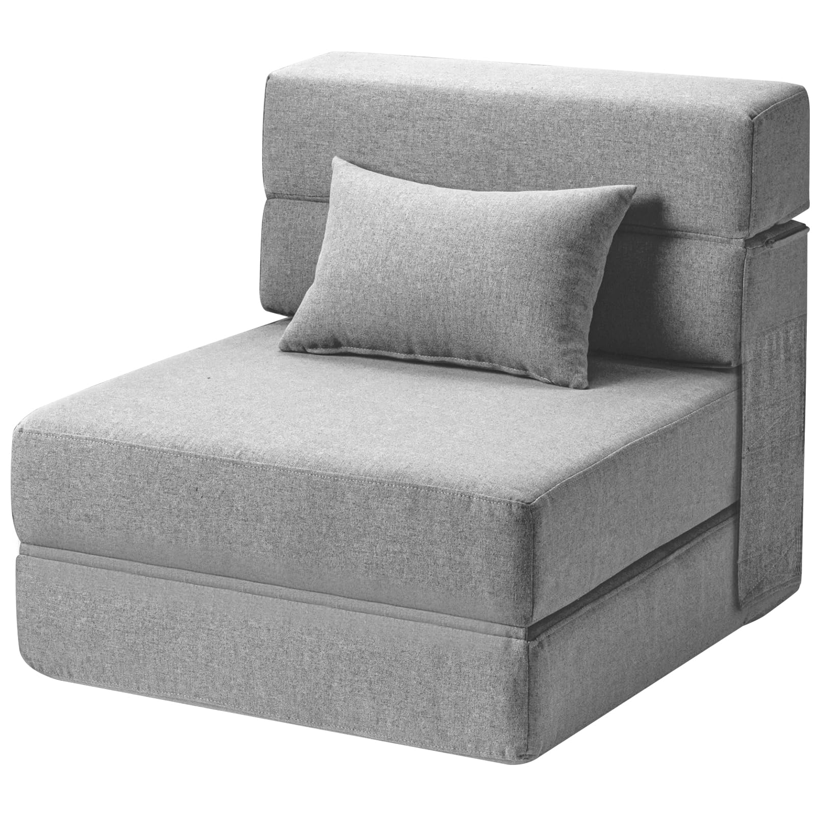 Convertible Folding Sofa Bed with Memory Foam Mattress & Pillow - Multi-Functional Sleeper Chair for Living Room, Dorm, Guest Room, Home Office - Light Gray - Perfect for Small Spaces, Overnight Guests & Studio Apartments