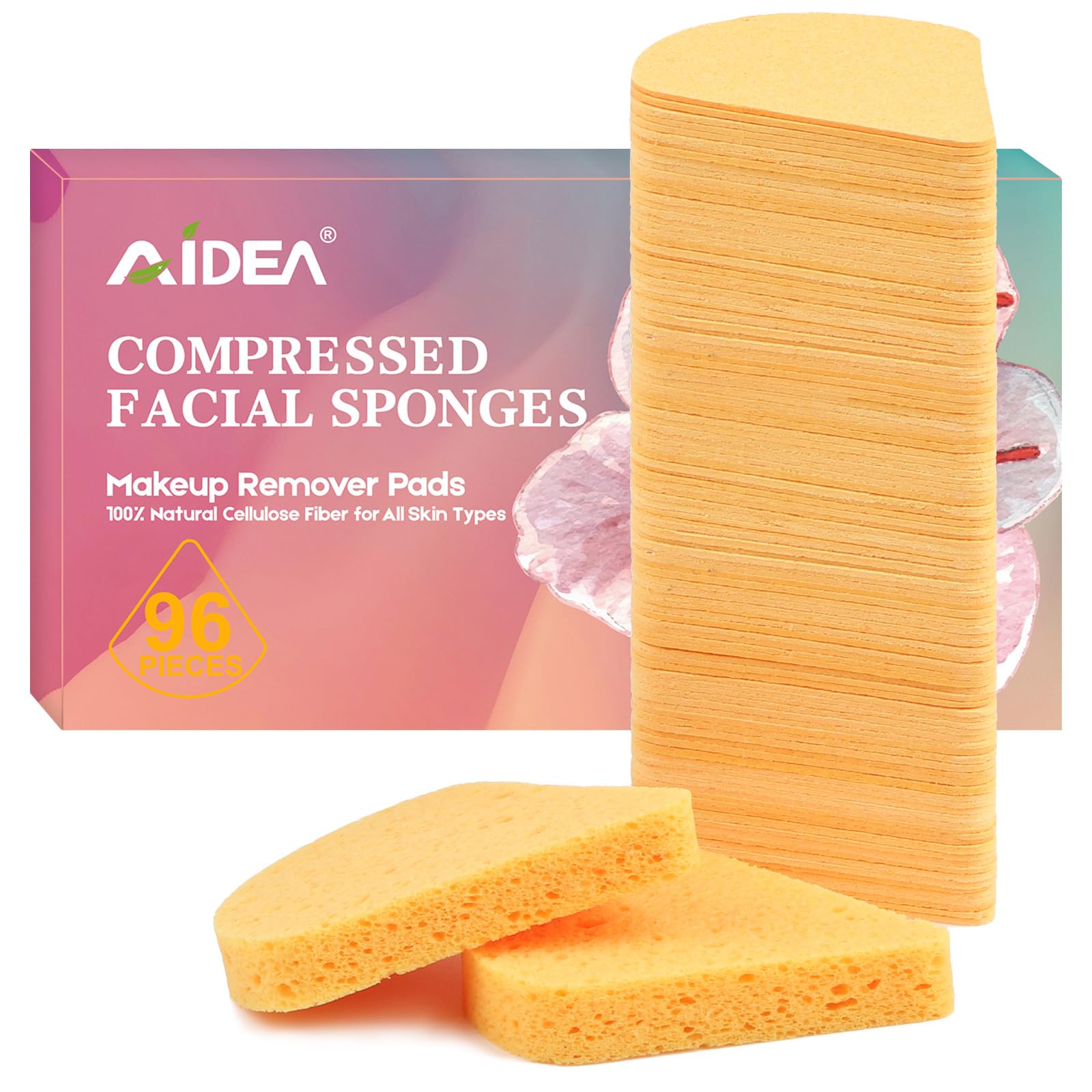 AIDEA 96 Count Compressed Facial Sponges - Natural Cosmetic Makeup Sponges for Cleansing, Exfoliating & Makeup Removal | Soft Face Wash Sponges | Travel-Friendly Beauty Essentials for Women | Perfect for Daily Skincare & On-the-Go Makeup Touch Ups